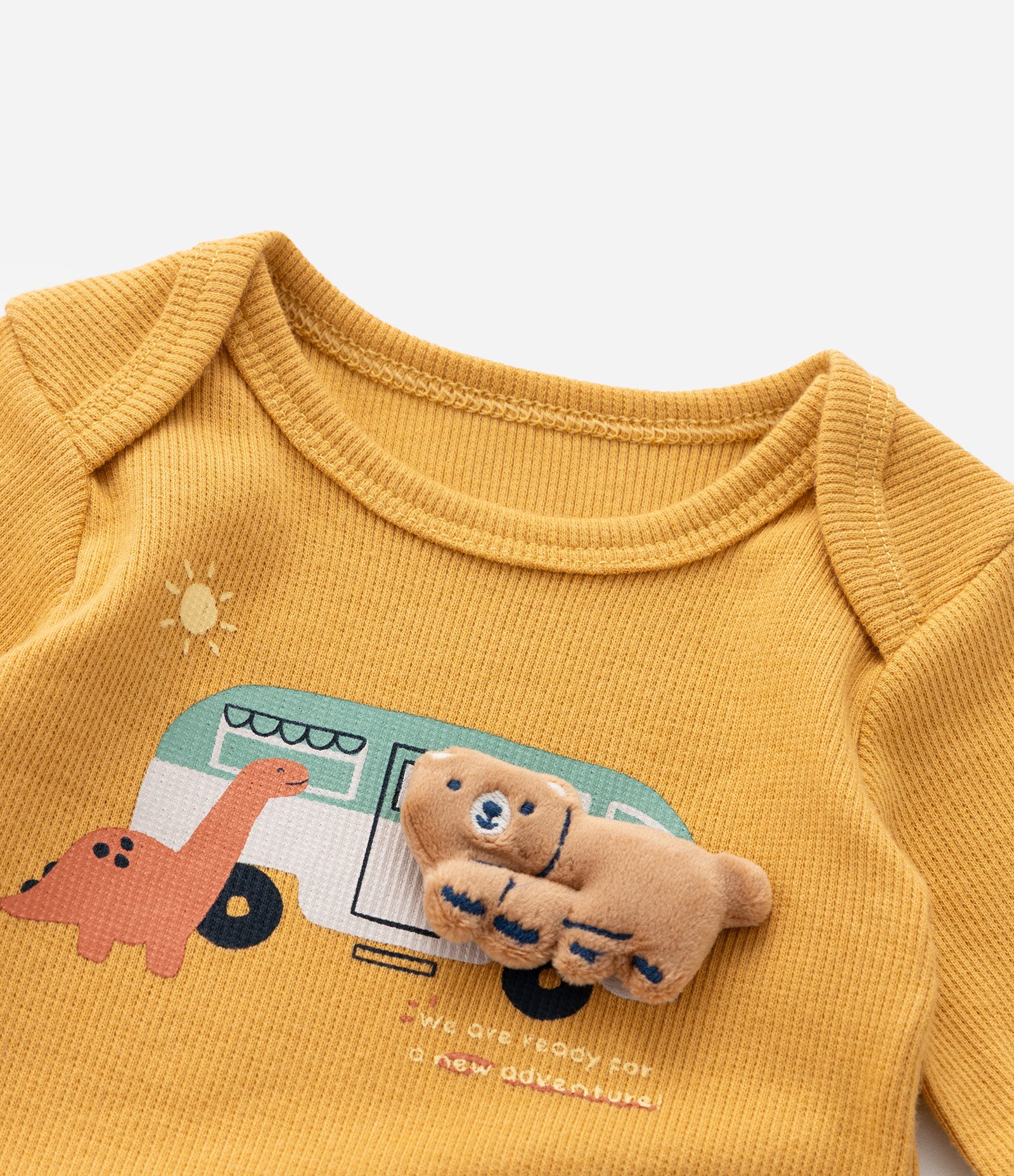 Body Infantil com Estampa Interativa Ônibus e Urso - Tam 0 a 18 meses Amarelo 5