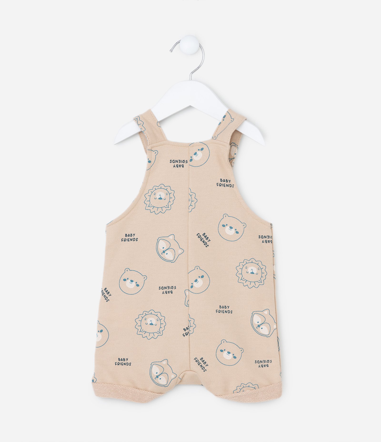 Jardineira Infantil com Bolsinho e Estampa de Bichinhos - Tam 0 a 18 meses Bege 2