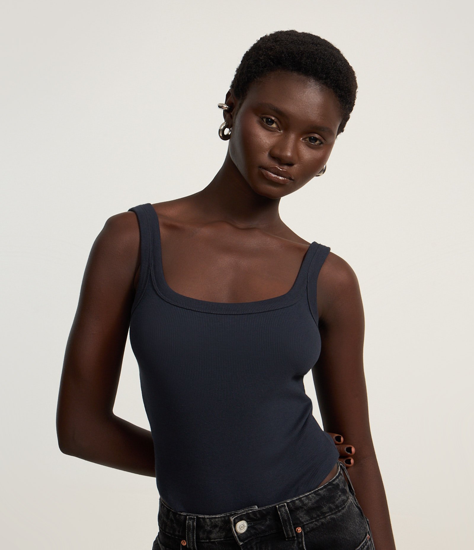 Body em Ribana Sem Manga com Viés Transpassado Azul 1