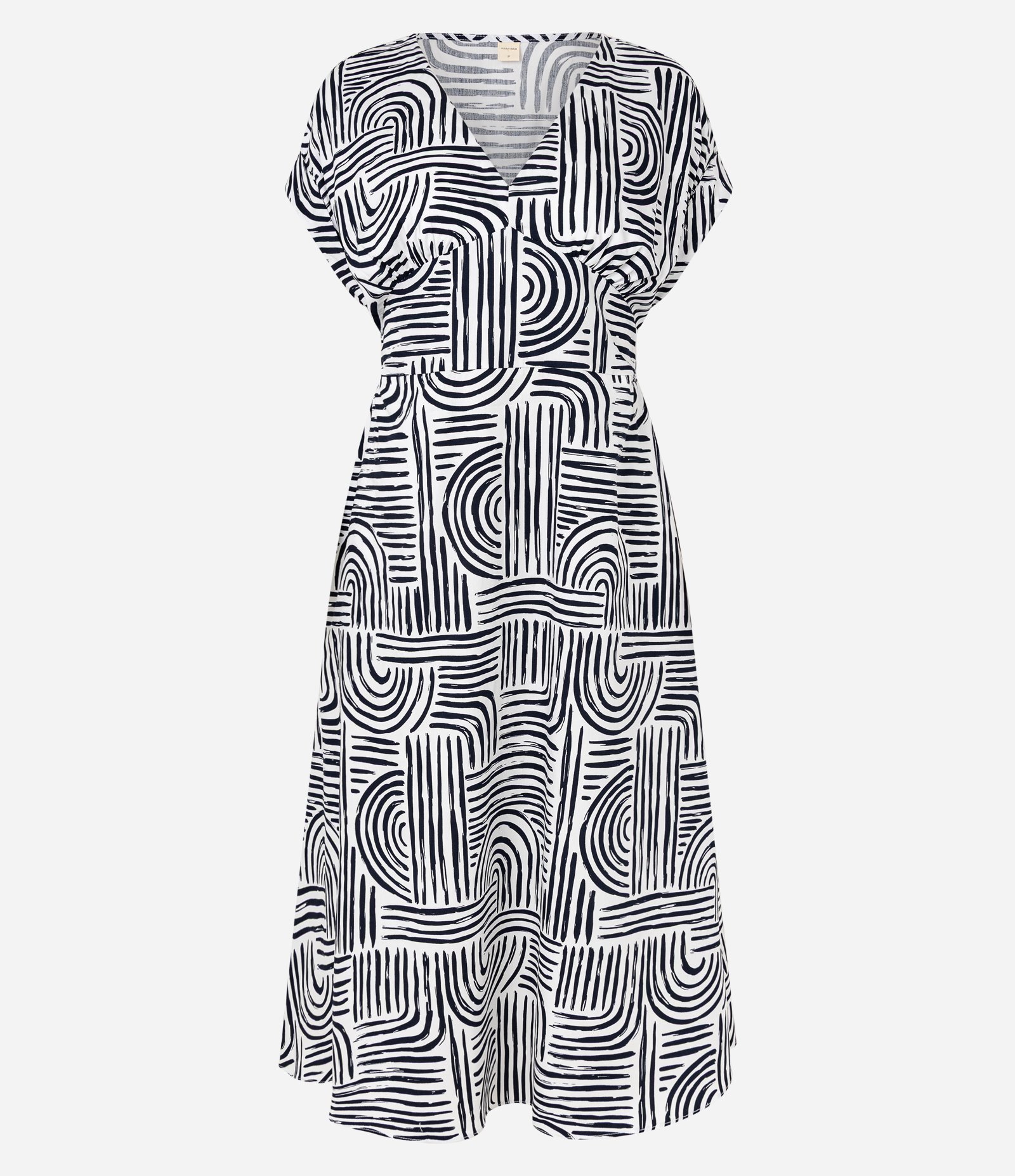 Vestido Midi em Tricoline com Estampa Geométrica Preto/Branco 5