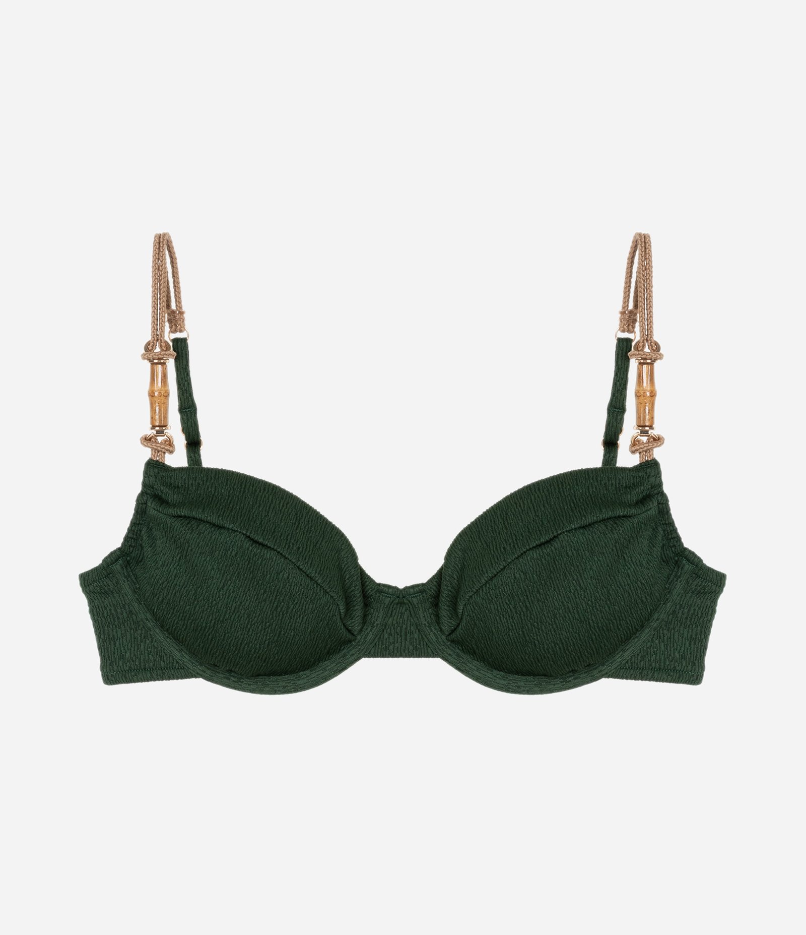 Biquíni Top Meia Taça em Microfibra Texturizada com Aviamento de Bambu Natural Verde 5