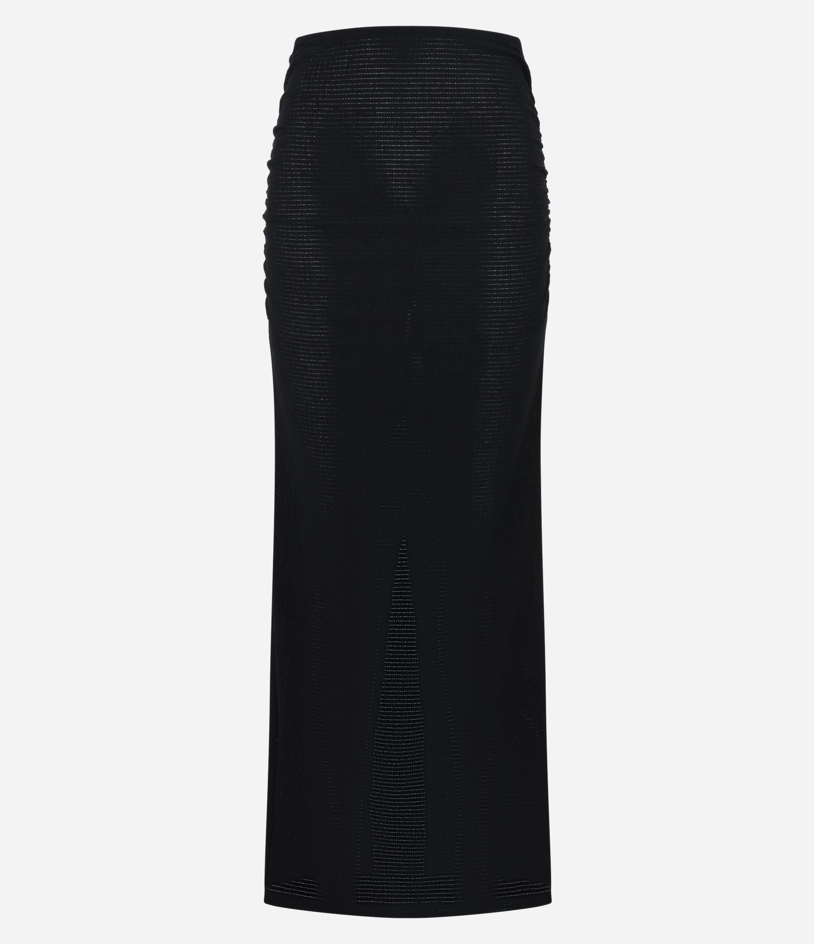 Saia Long Midi Texturizada com Franzidinhos e Fenda Preto 5