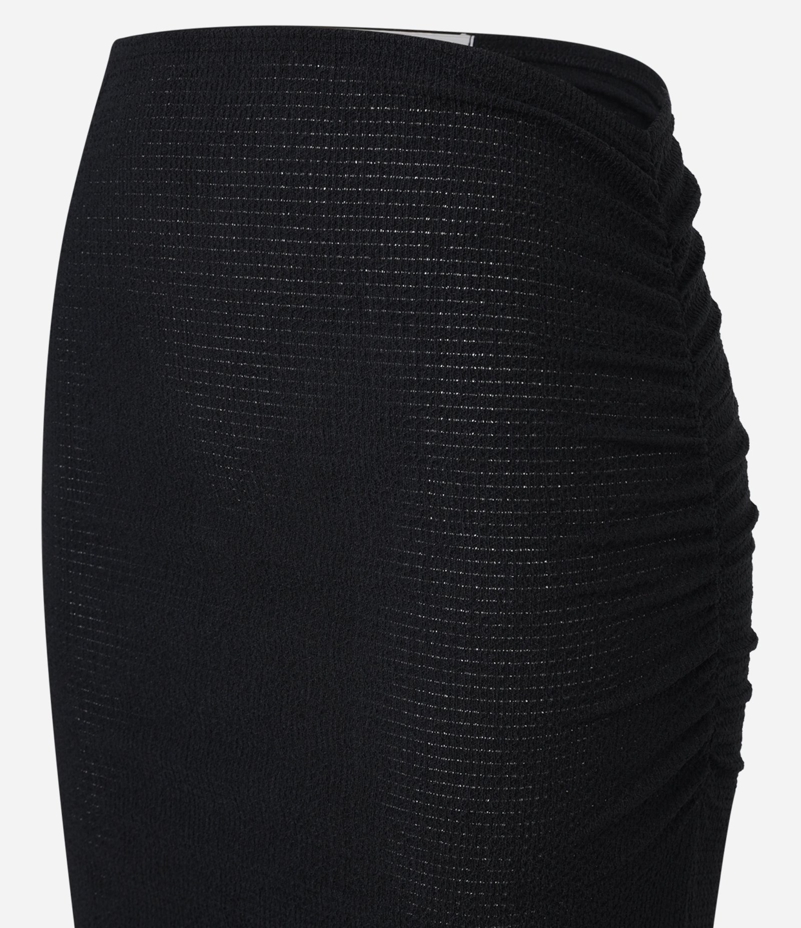 Saia Long Midi Texturizada com Franzidinhos e Fenda Preto 6
