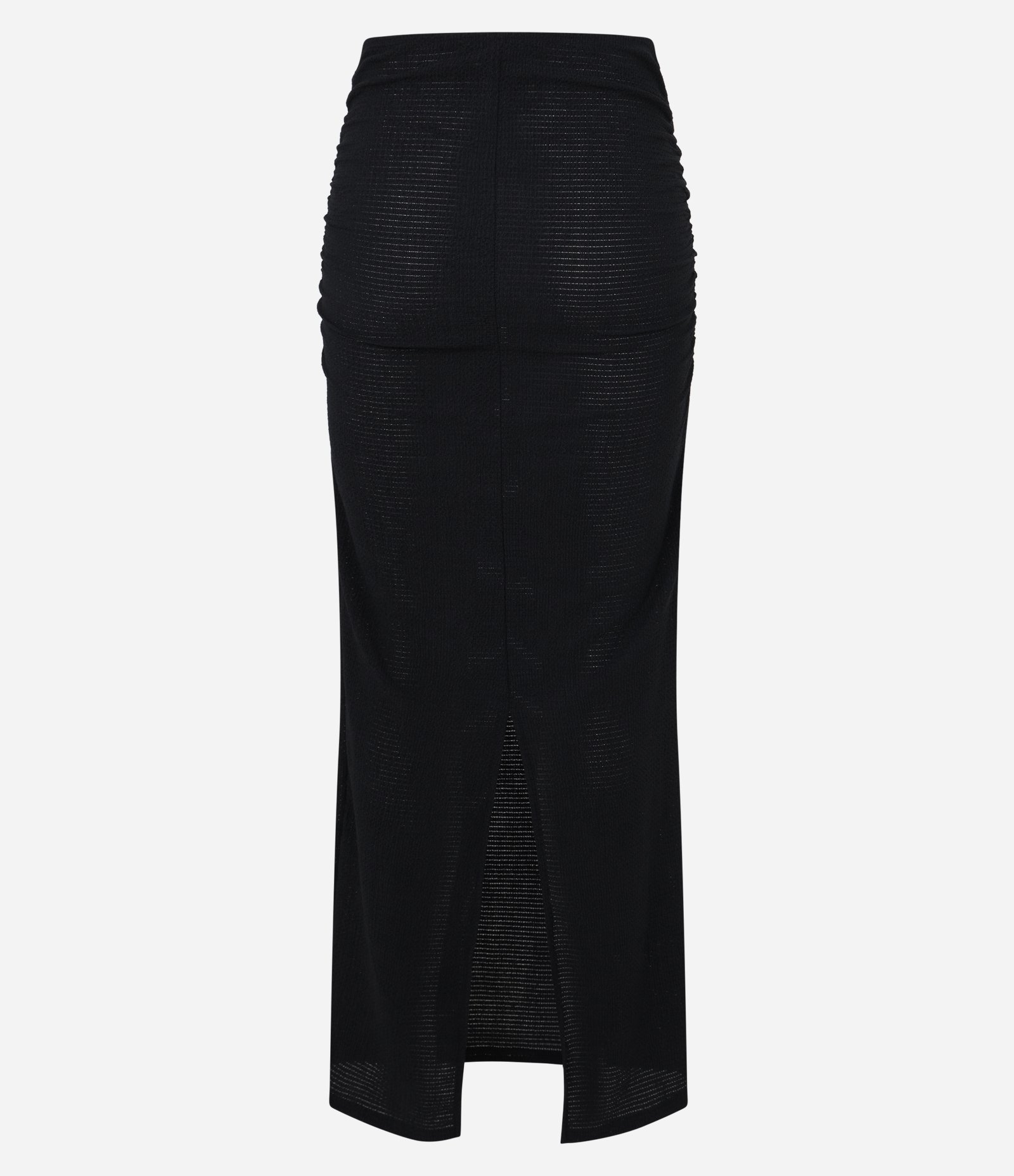 Saia Long Midi Texturizada com Franzidinhos e Fenda Preto 7
