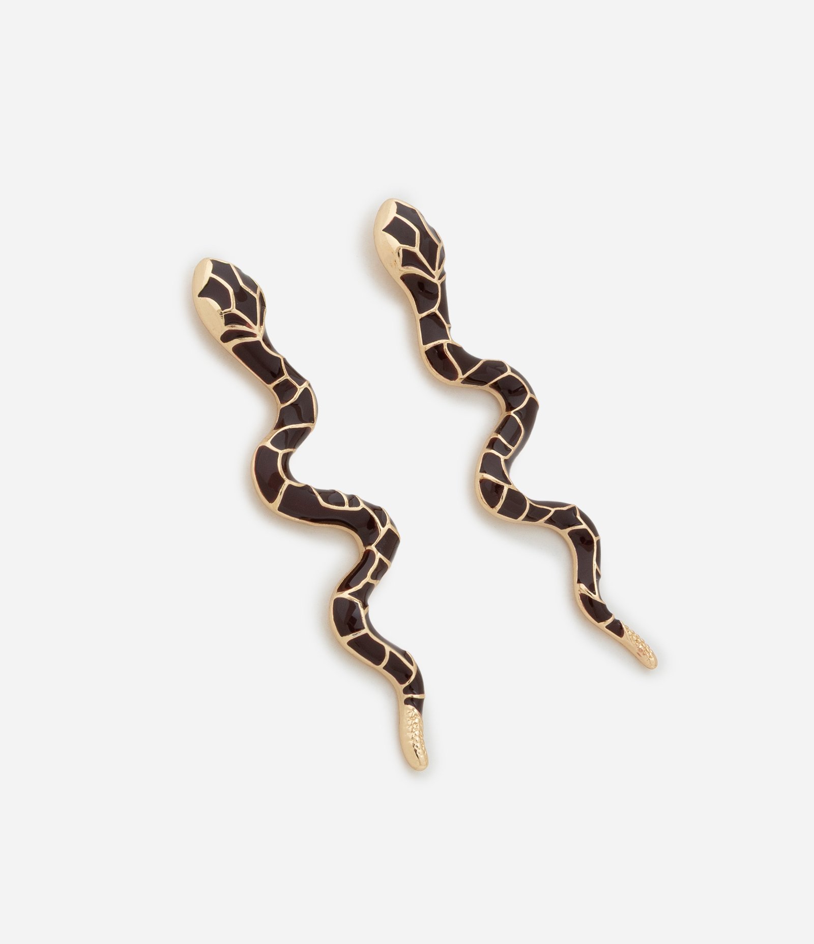 Brinco Médio com forma de Serpente Bicolor Esmaltado Dourado/Marrom 2