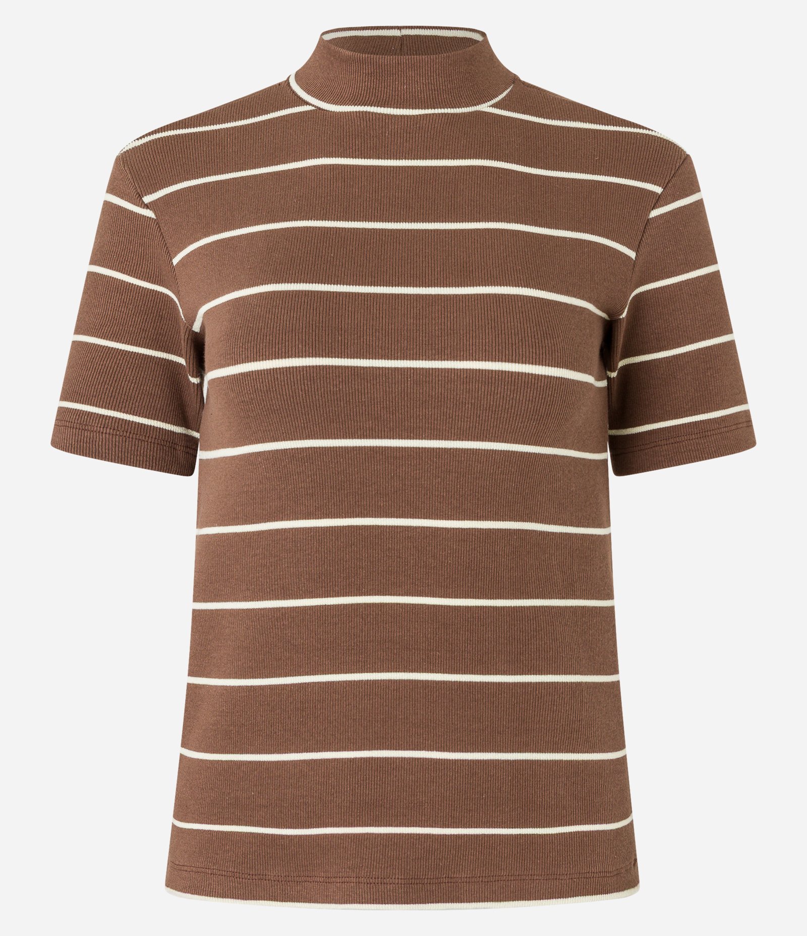 Blusa em Ribana com Golinha Média e Estampa Listrada Marrom 5