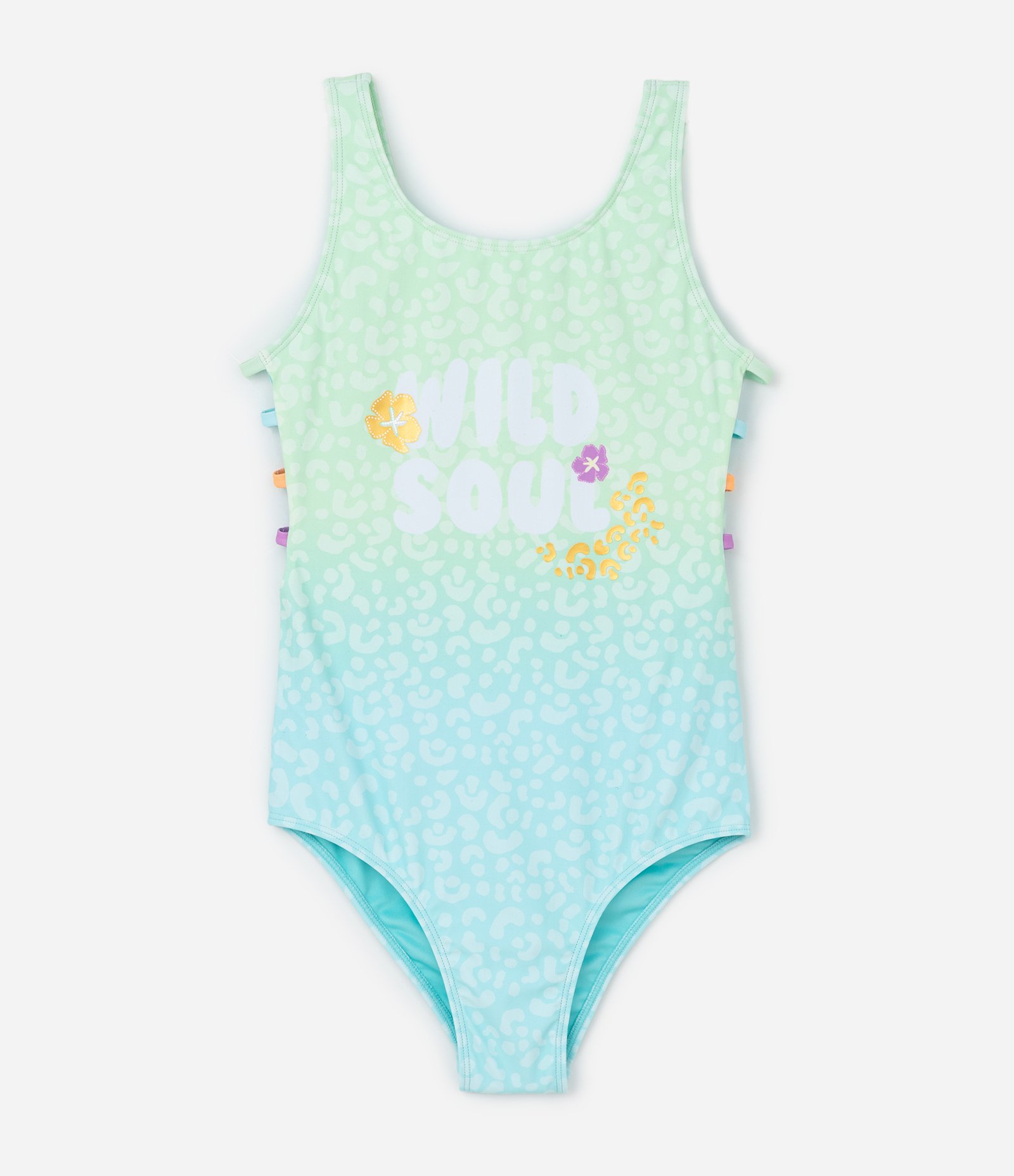 Maiô Infantil com Estampa Degradê Animal Print - Tam 5 a 14 Anos Verde/Azul 1