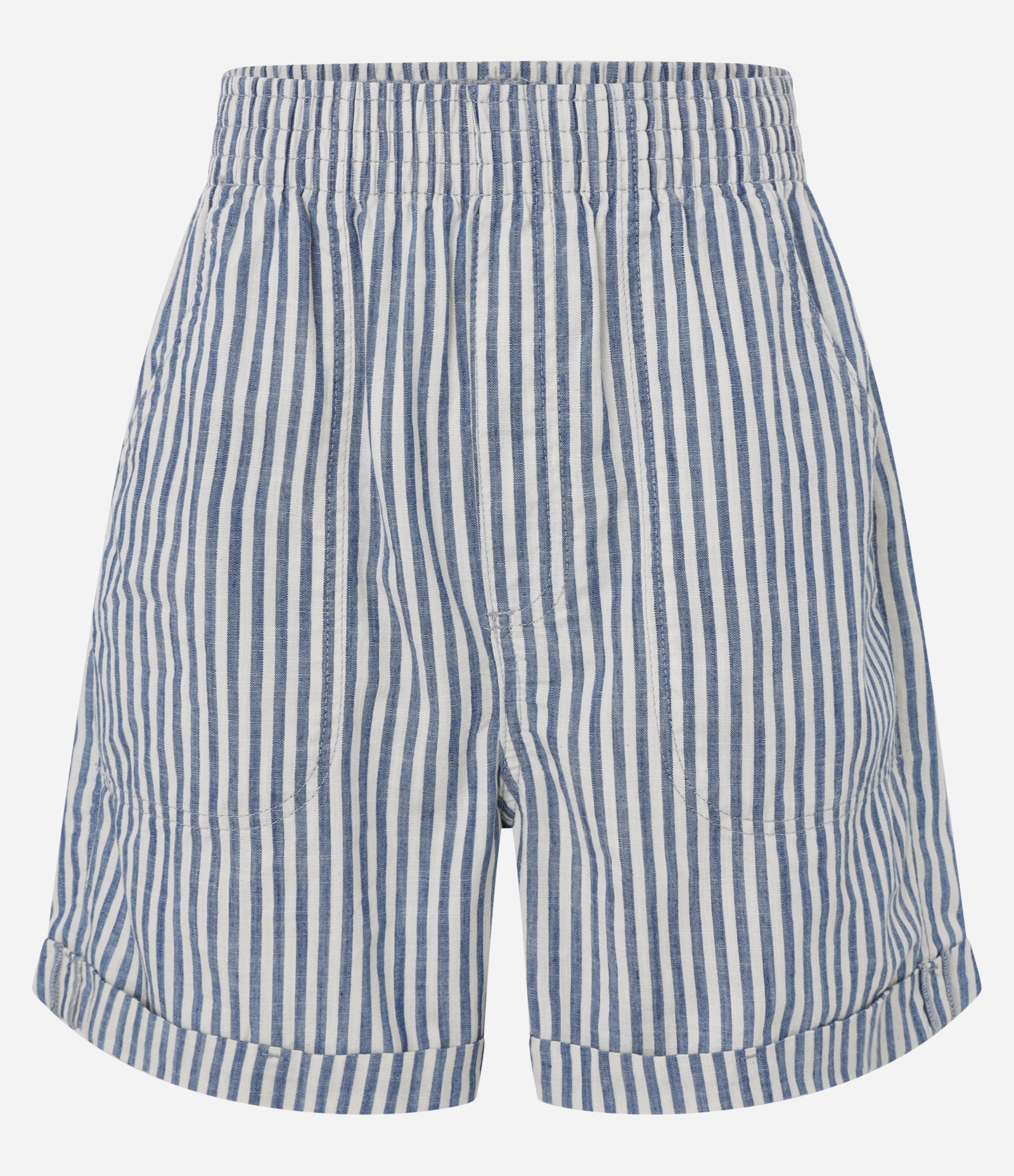 Short em Sarja com Barra Dobrada e Estampa de Listras Branco/Azul 5