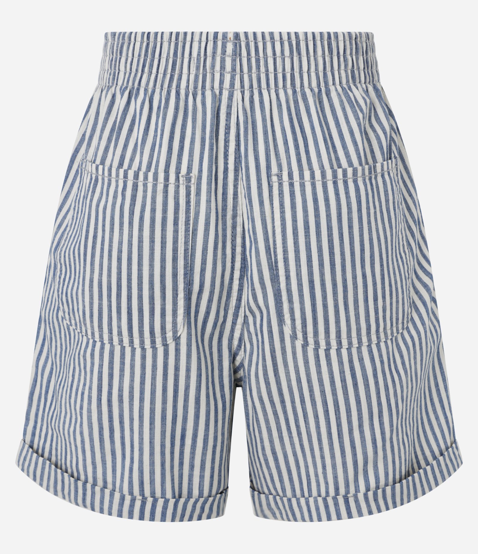 Short em Sarja com Barra Dobrada e Estampa de Listras Branco/Azul 6