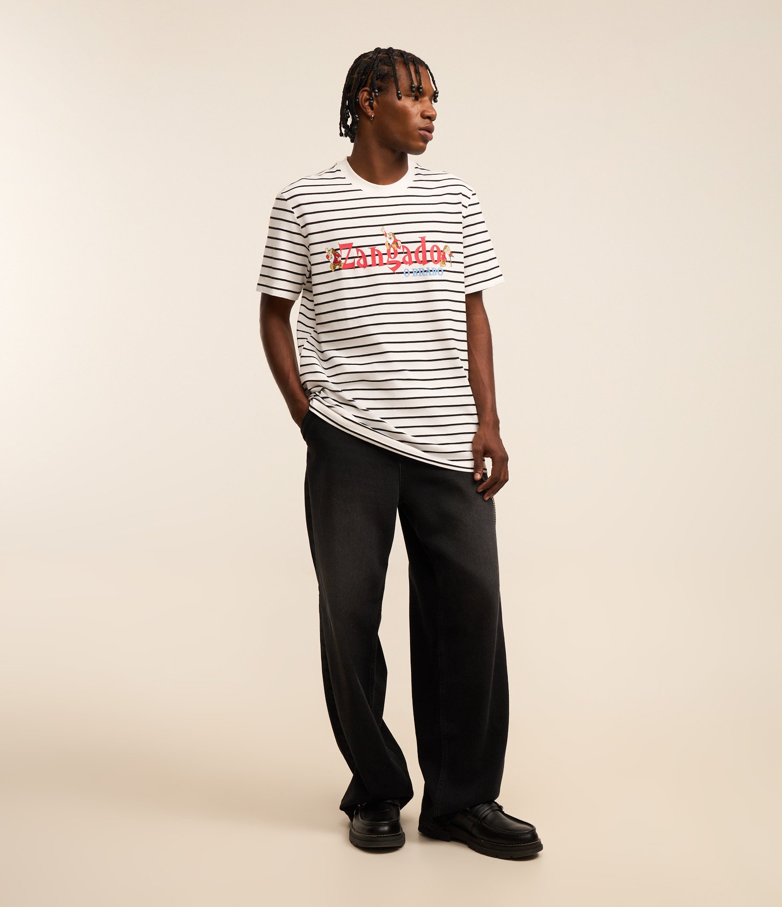 Camiseta Comfort com Fio Tinto e Estampa Listrada do Zangado Branco 2
