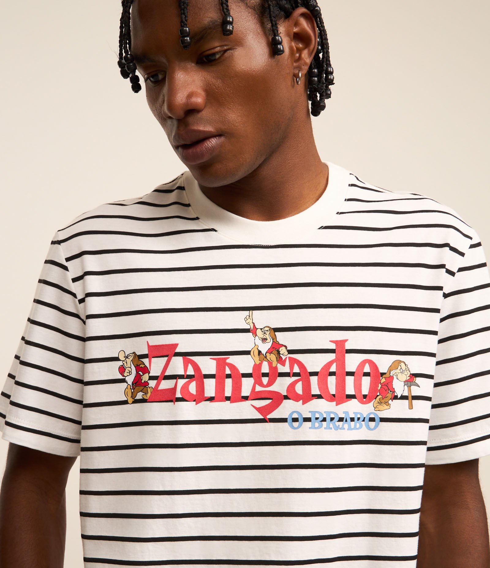 Camiseta Comfort com Fio Tinto e Estampa Listrada do Zangado Branco 3