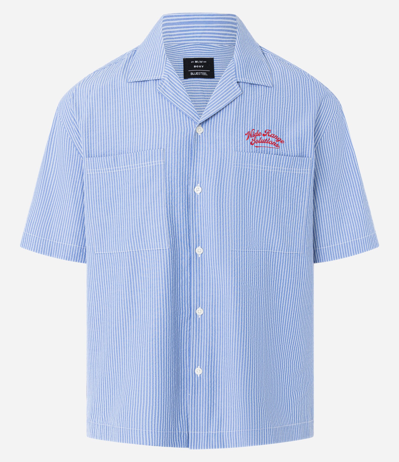 Camisa Boxy em Tricoline com Estampa Listrada e Lettering Nide Range Solutions Azul 7