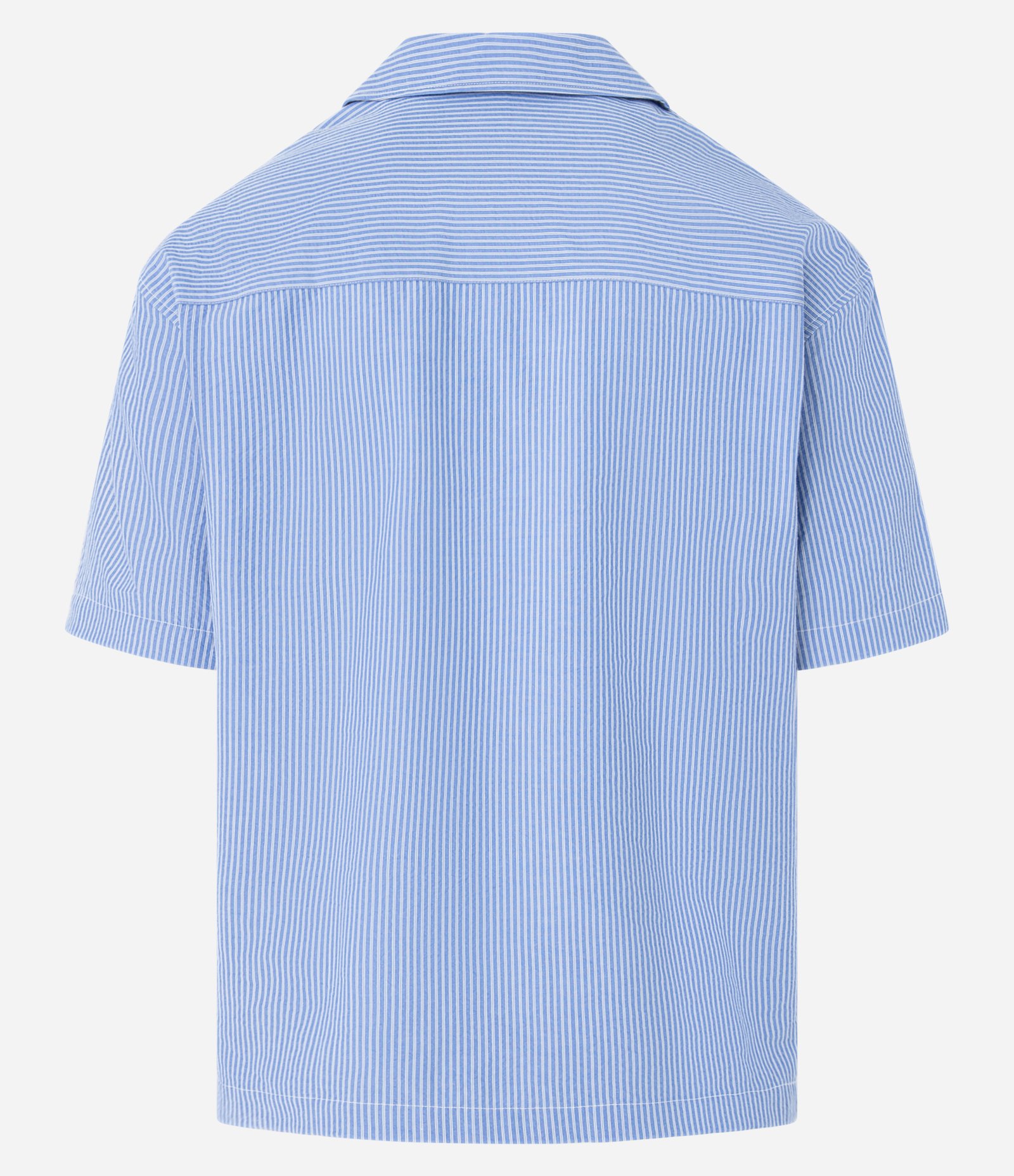 Camisa Boxy em Tricoline com Estampa Listrada e Lettering Nide Range Solutions Azul 8