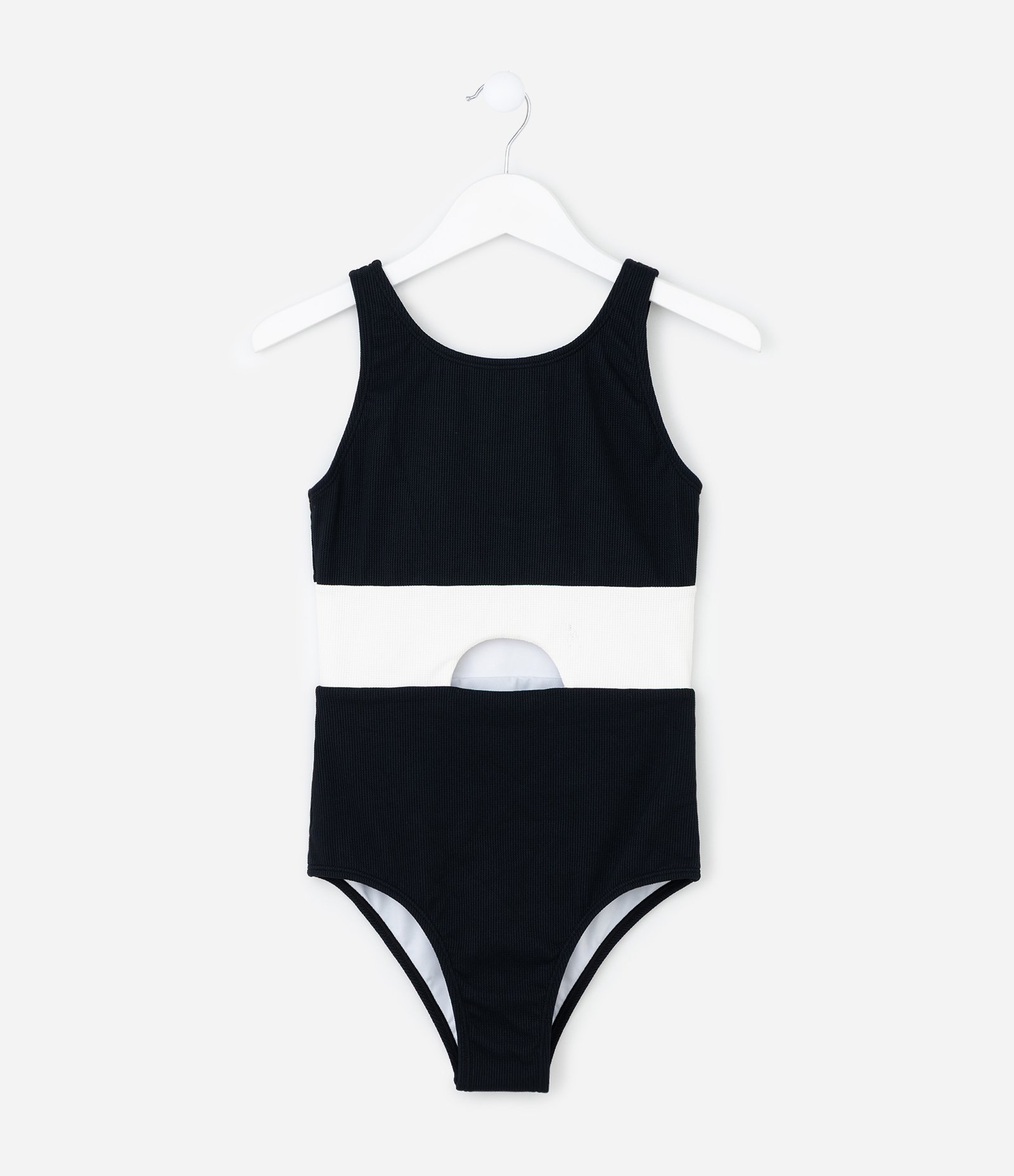 Maiô Infantil Em Microfibra Com Recorte – Tam 5 A 16 Anos Preto/Branco 1