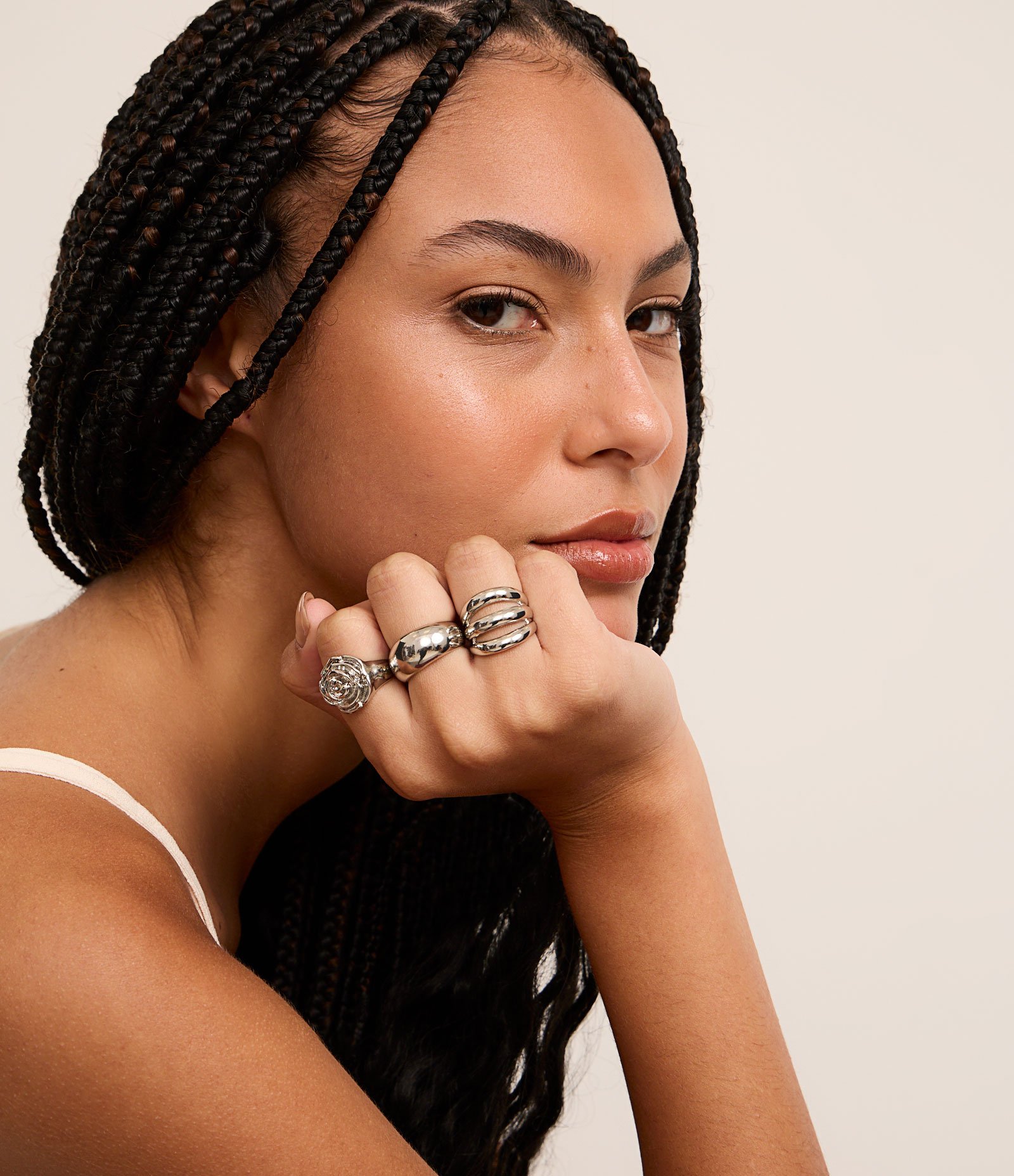 Kit 03 Anéis com Formas Diversas Prata 1