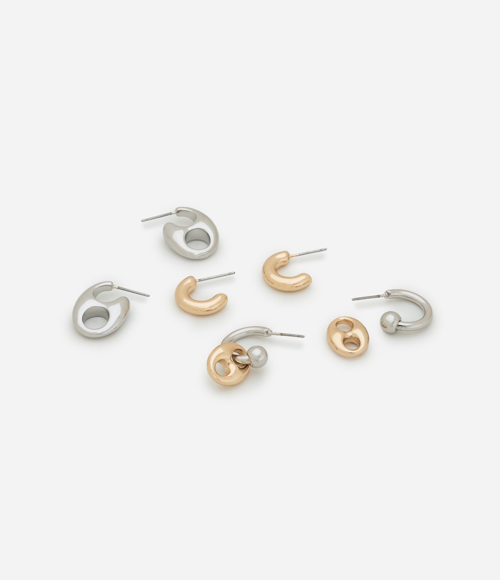 Kit 03 Brincos Argolas com Formas Diversas Dourado/Prata 2