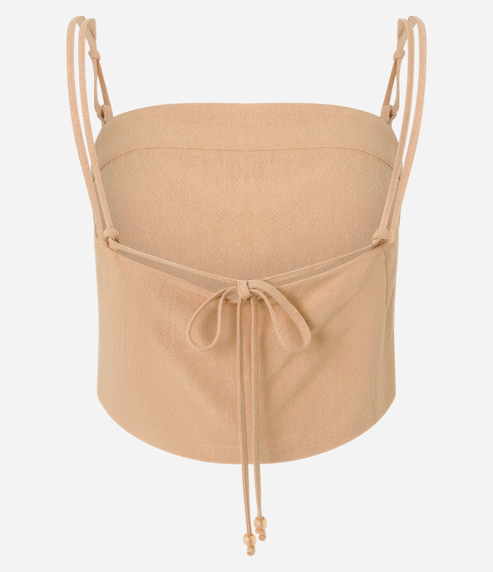 Blusa Cropped em Crepe com Amarração Bege 8