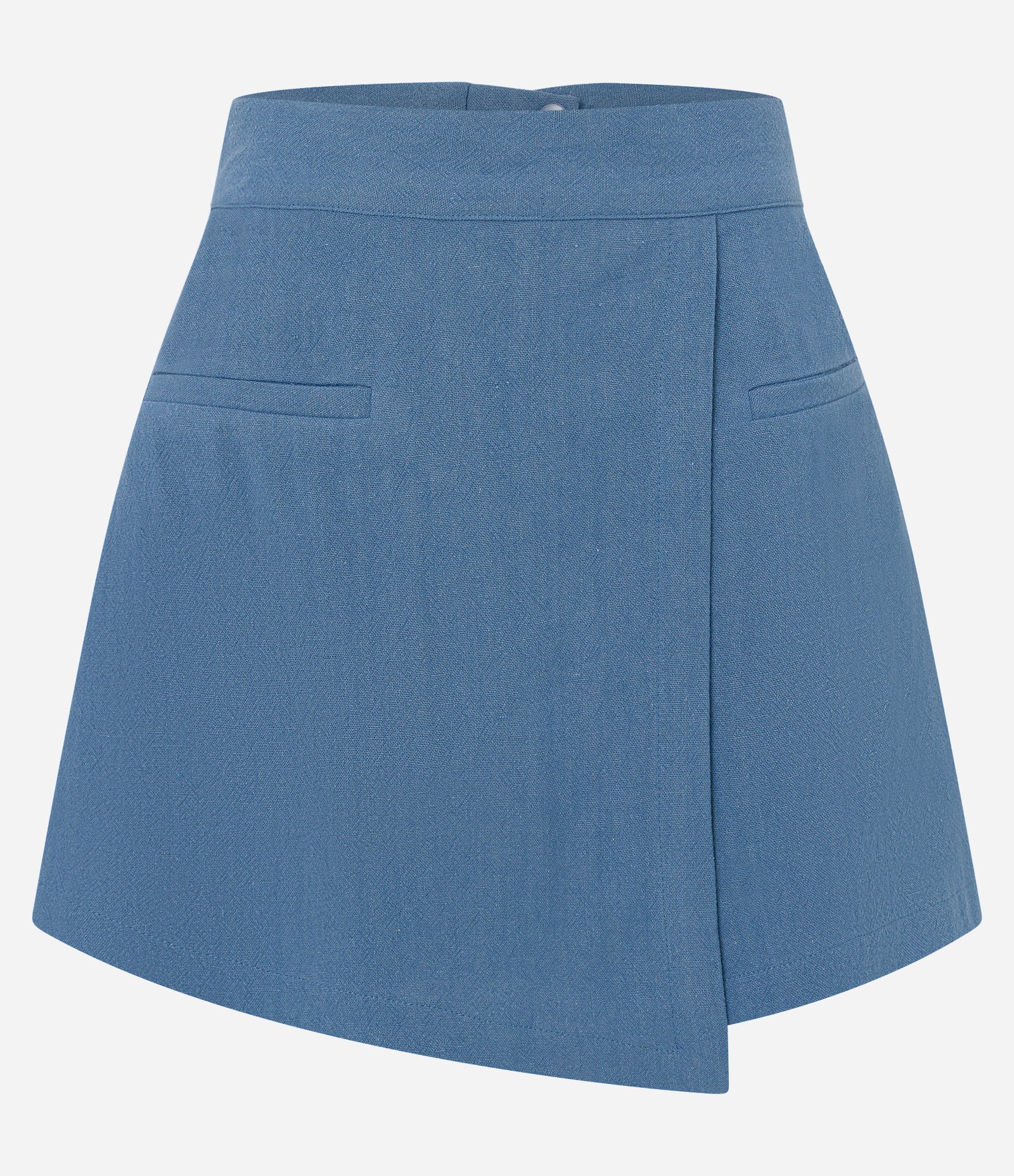 Short Saia em Crepe Com Transpasse Frontal Azul 5