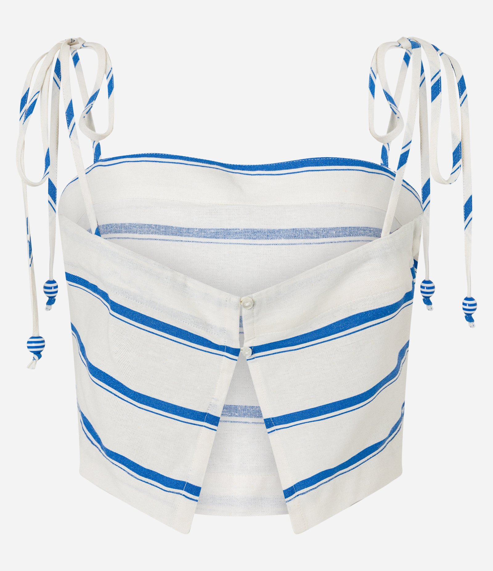 Blusa Cropped em Viscose e Linho com Amarração nas Alças Branco/Azul 7