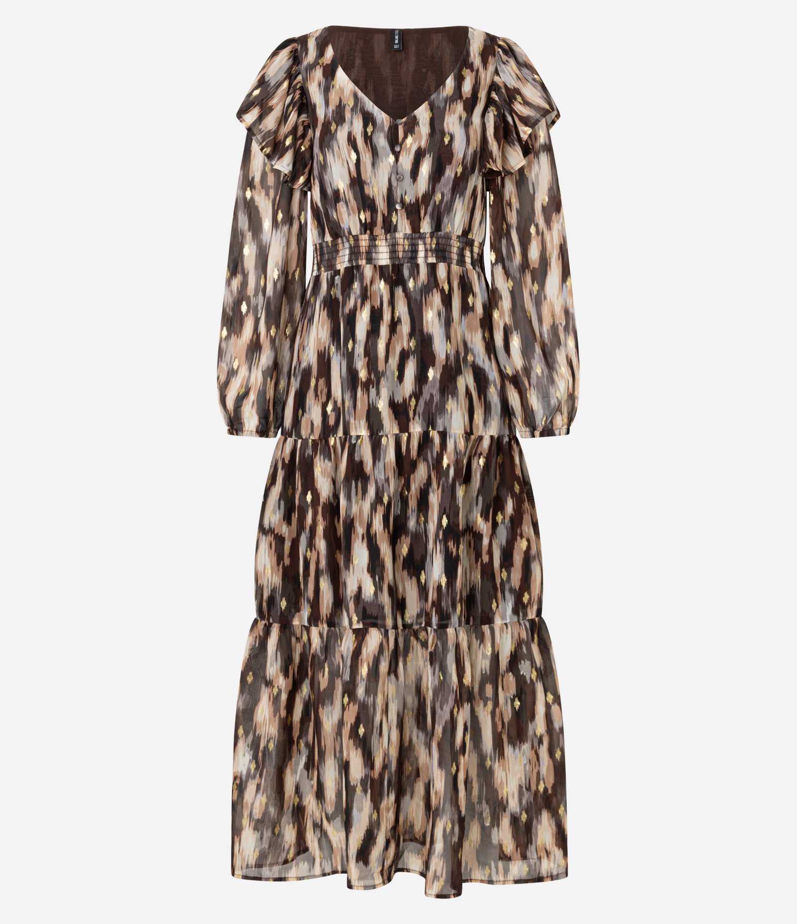 Vestido New Midi em Chiffon com Babado e Estampa Manchadinha Preto 5