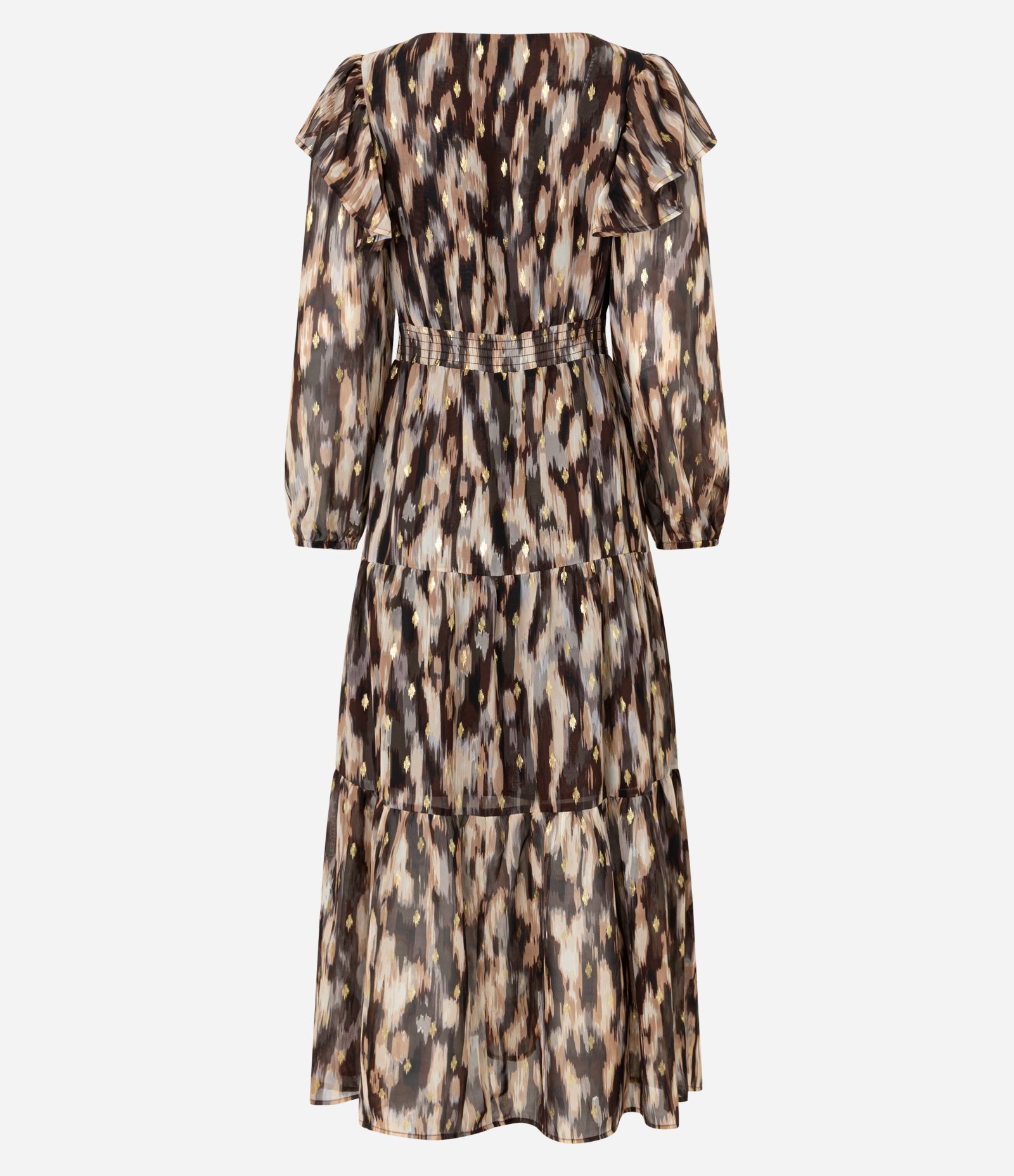 Vestido New Midi em Chiffon com Babado e Estampa Manchadinha Preto 6