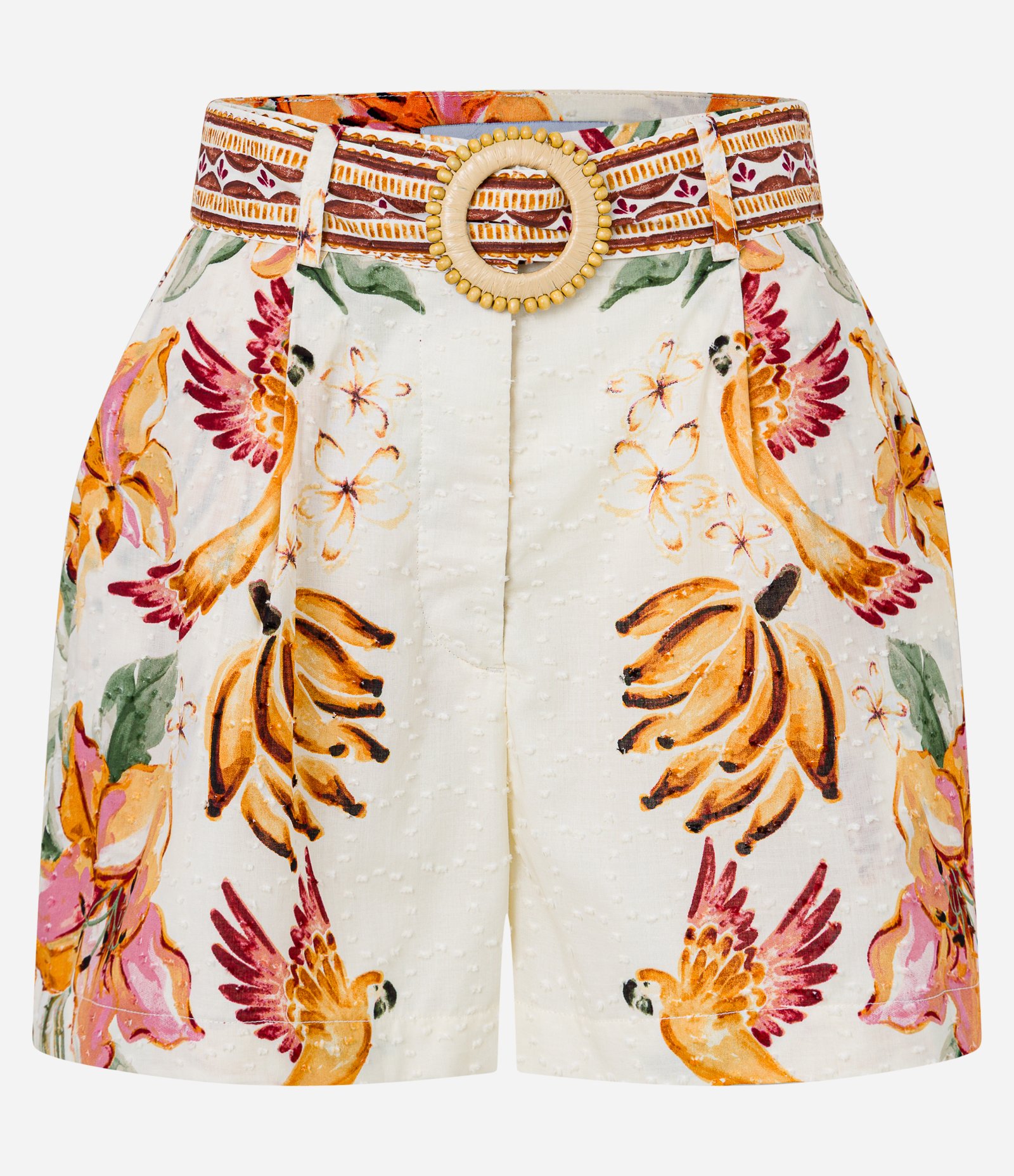 Short Curto em Cambraia com Cinto e Fivela de Miçangas Bege 6