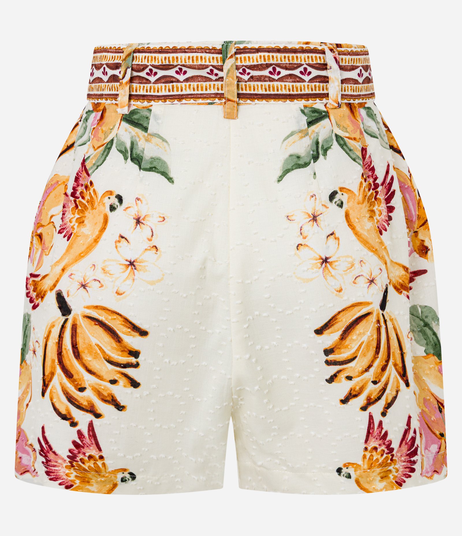 Short Curto em Cambraia com Cinto e Fivela de Miçangas Bege 8