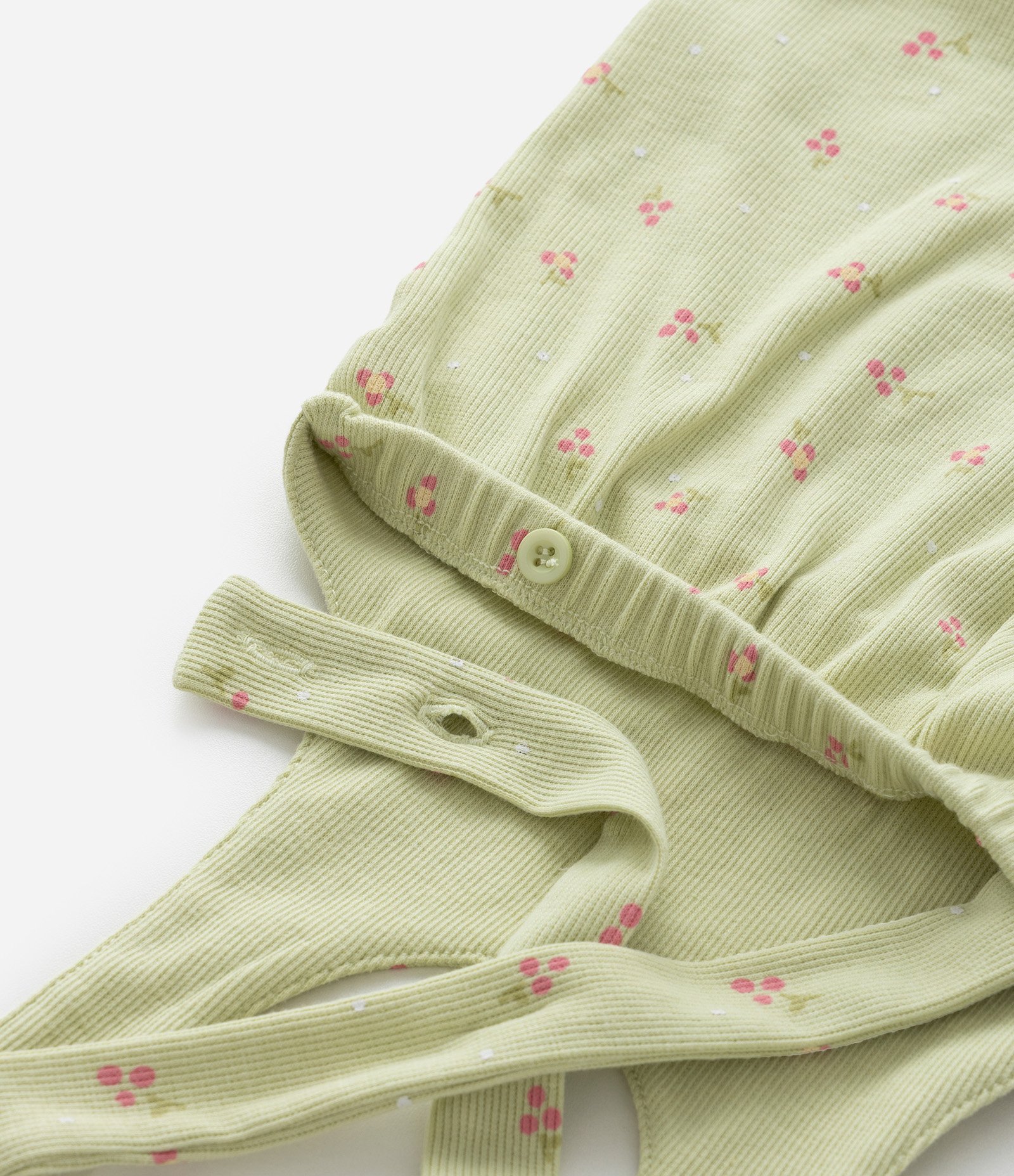 Conjunto Infantil com Estampa Floral Liberty Canelado - Tam 0 a 18 Meses Verde 13