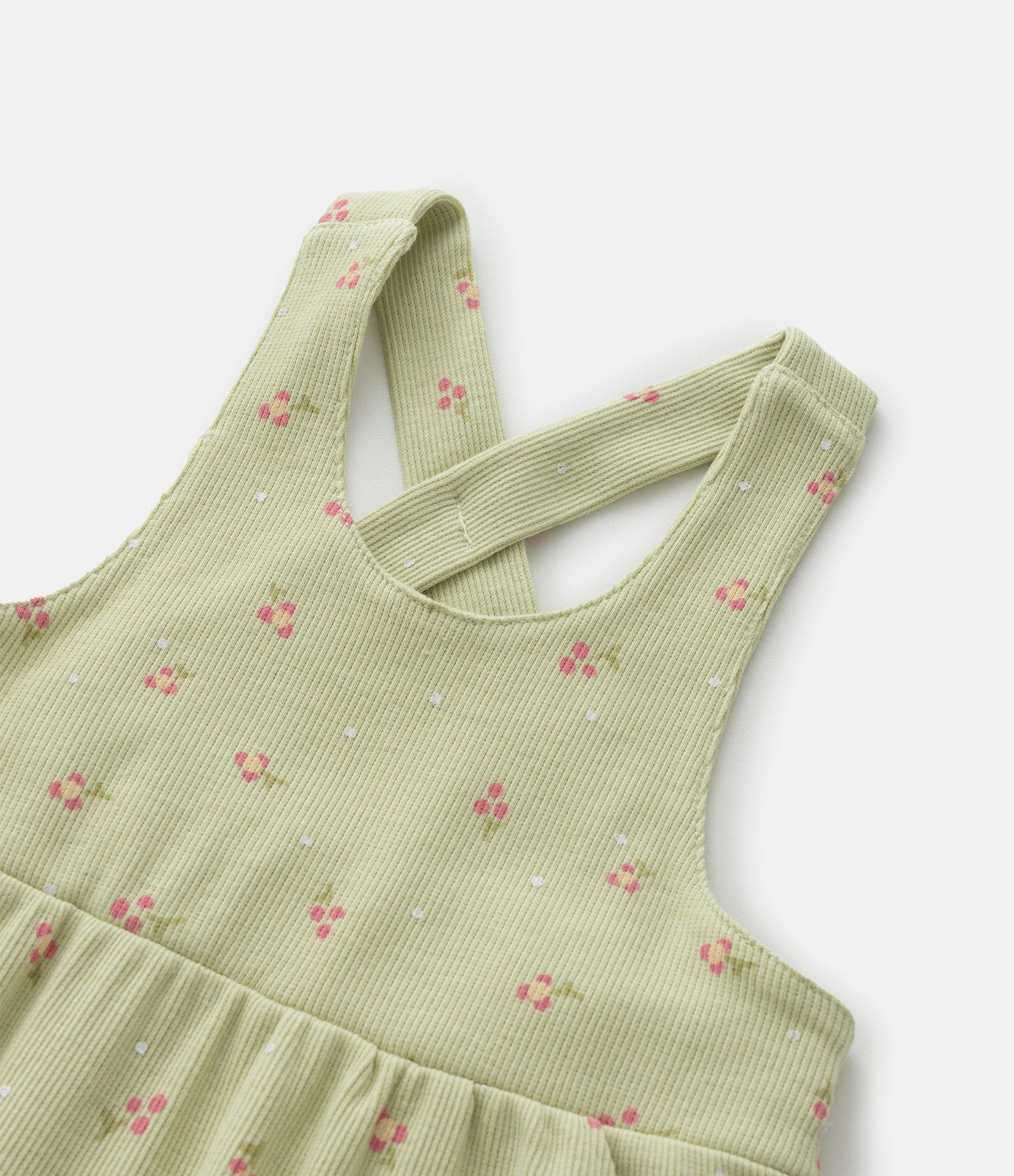 Conjunto Infantil com Estampa Floral Liberty Canelado - Tam 0 a 18 Meses Verde 15