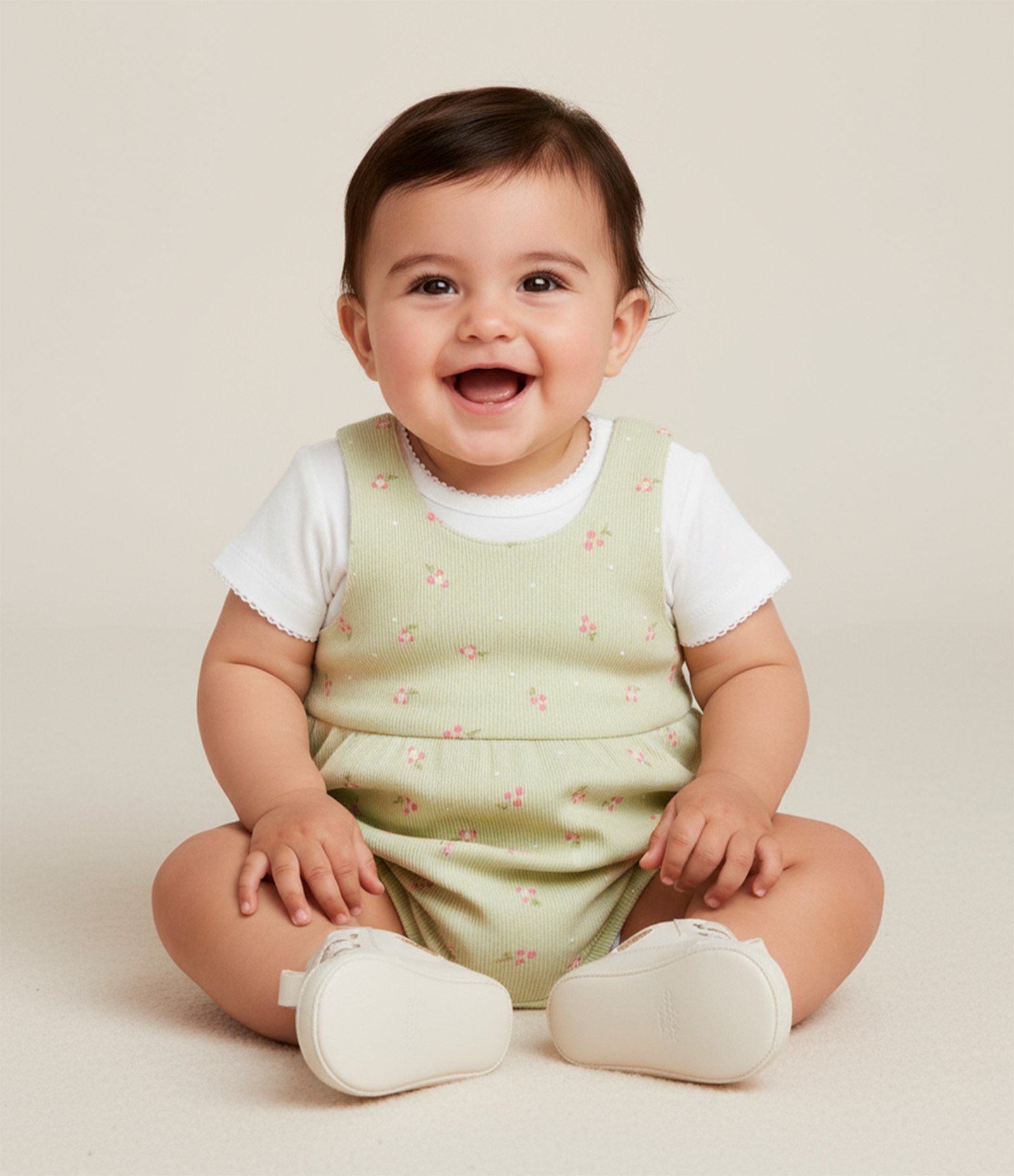 Conjunto Infantil com Estampa Floral Liberty Canelado - Tam 0 a 18 Meses Verde 2