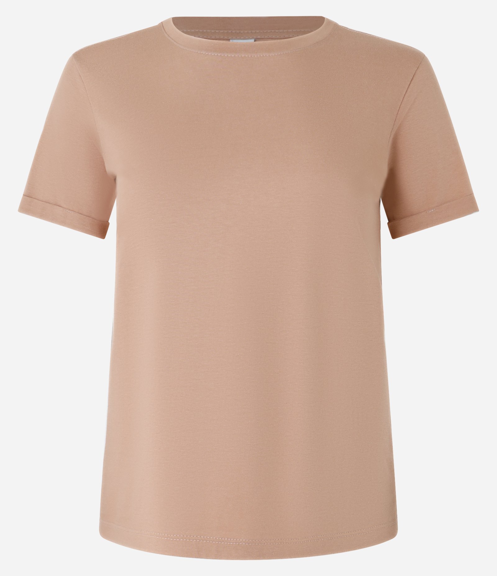 Camiseta Regular em Algodão com Manga Dobrada Marrom Claro 4