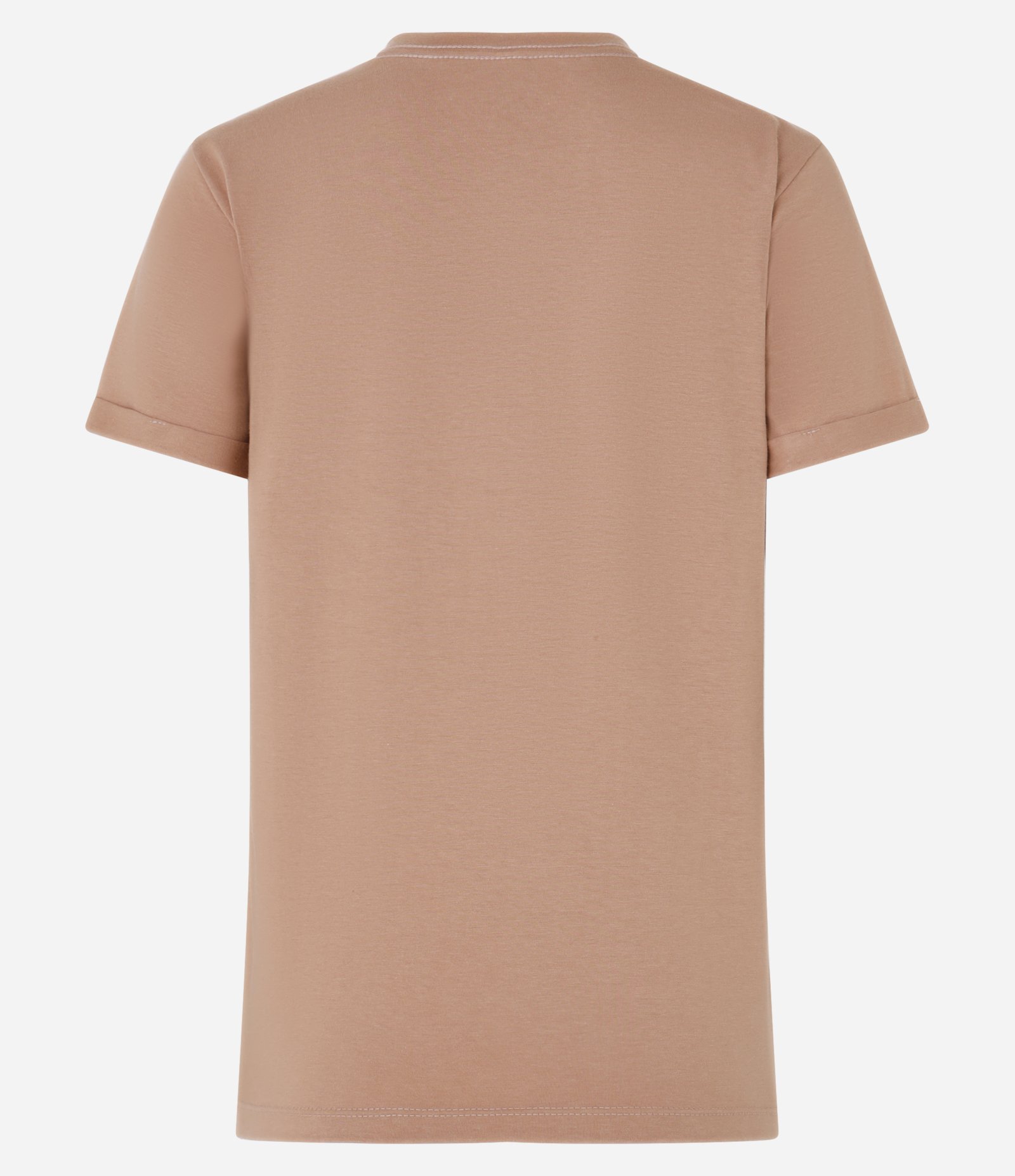 Camiseta Regular em Algodão com Manga Dobrada Marrom Claro 5