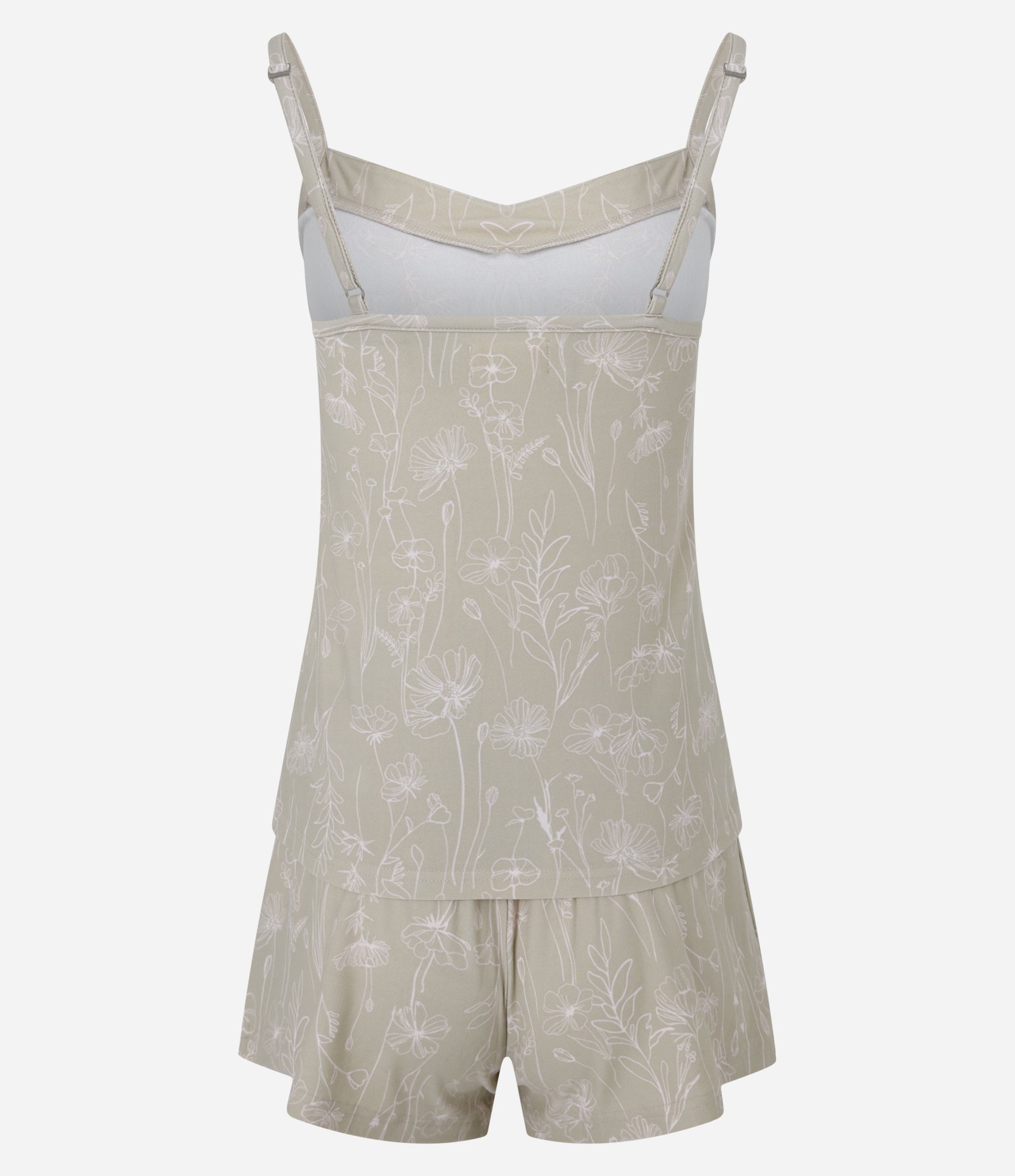 Pijama Short Doll com Estampa Floral e Detalhes de Cetim Bege 6