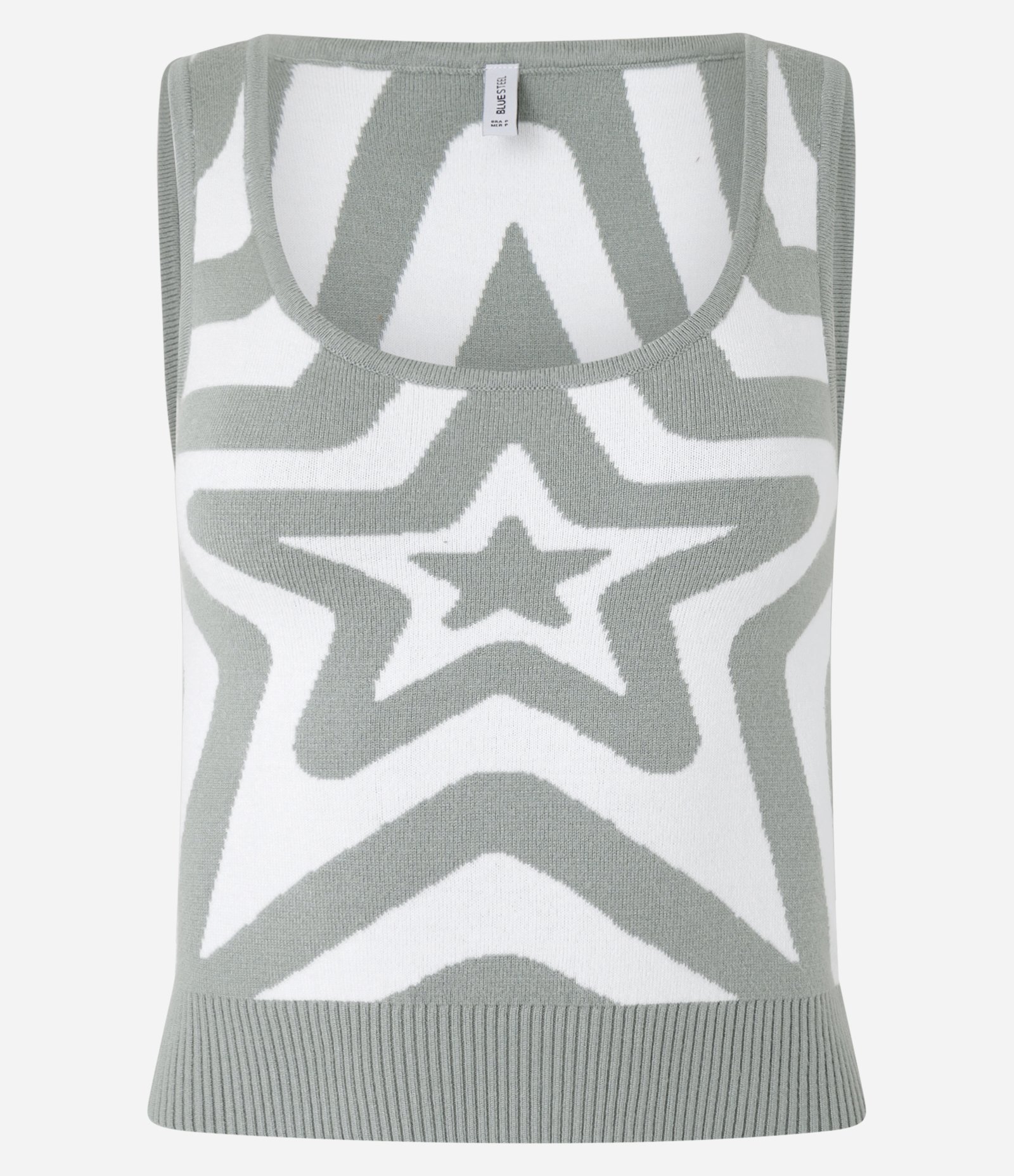 Blusa sem Manga em Tricô com Estampa de Estrela Verde Acinzentado 1