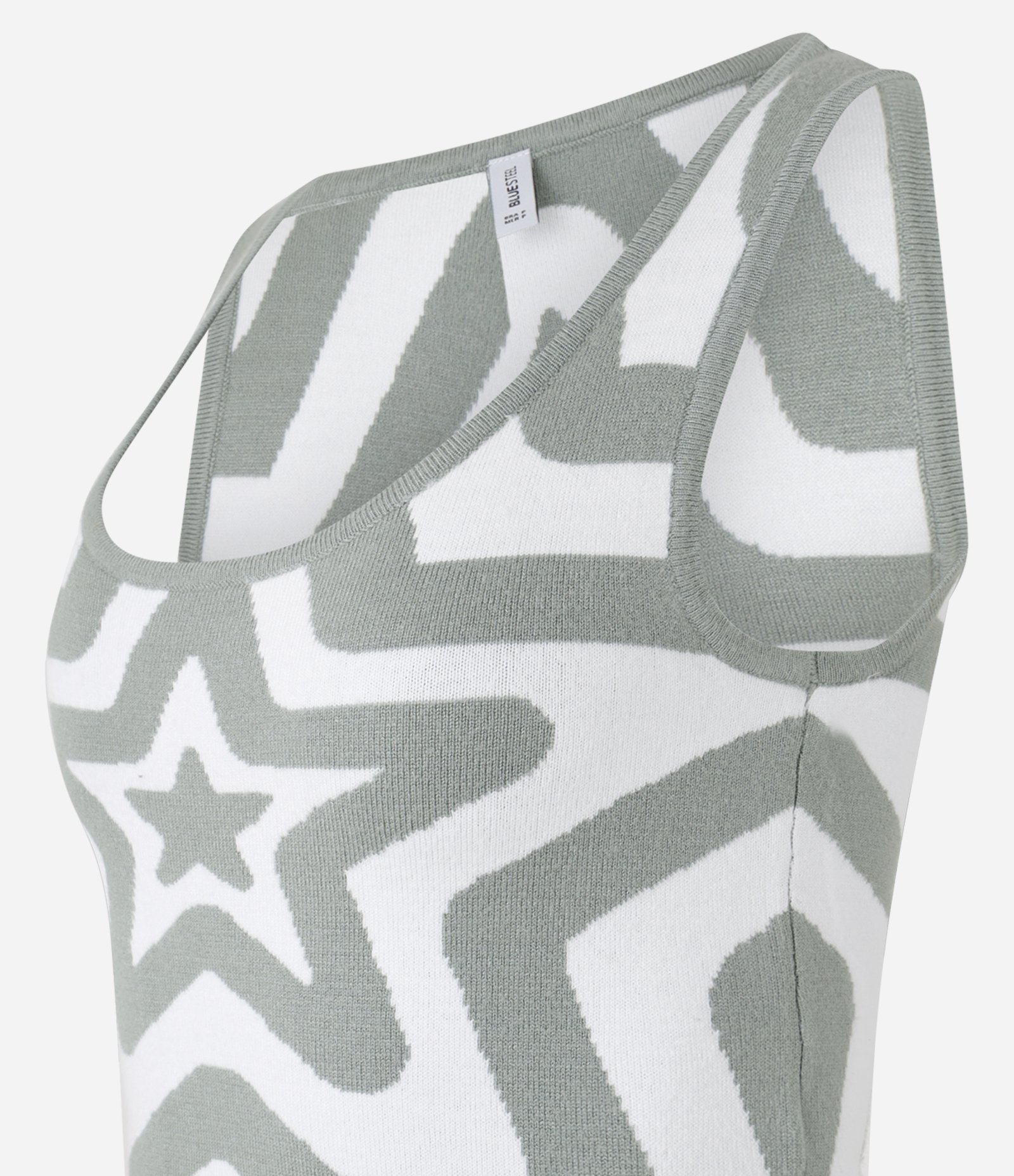 Blusa sem Manga em Tricô com Estampa de Estrela Verde Acinzentado 2