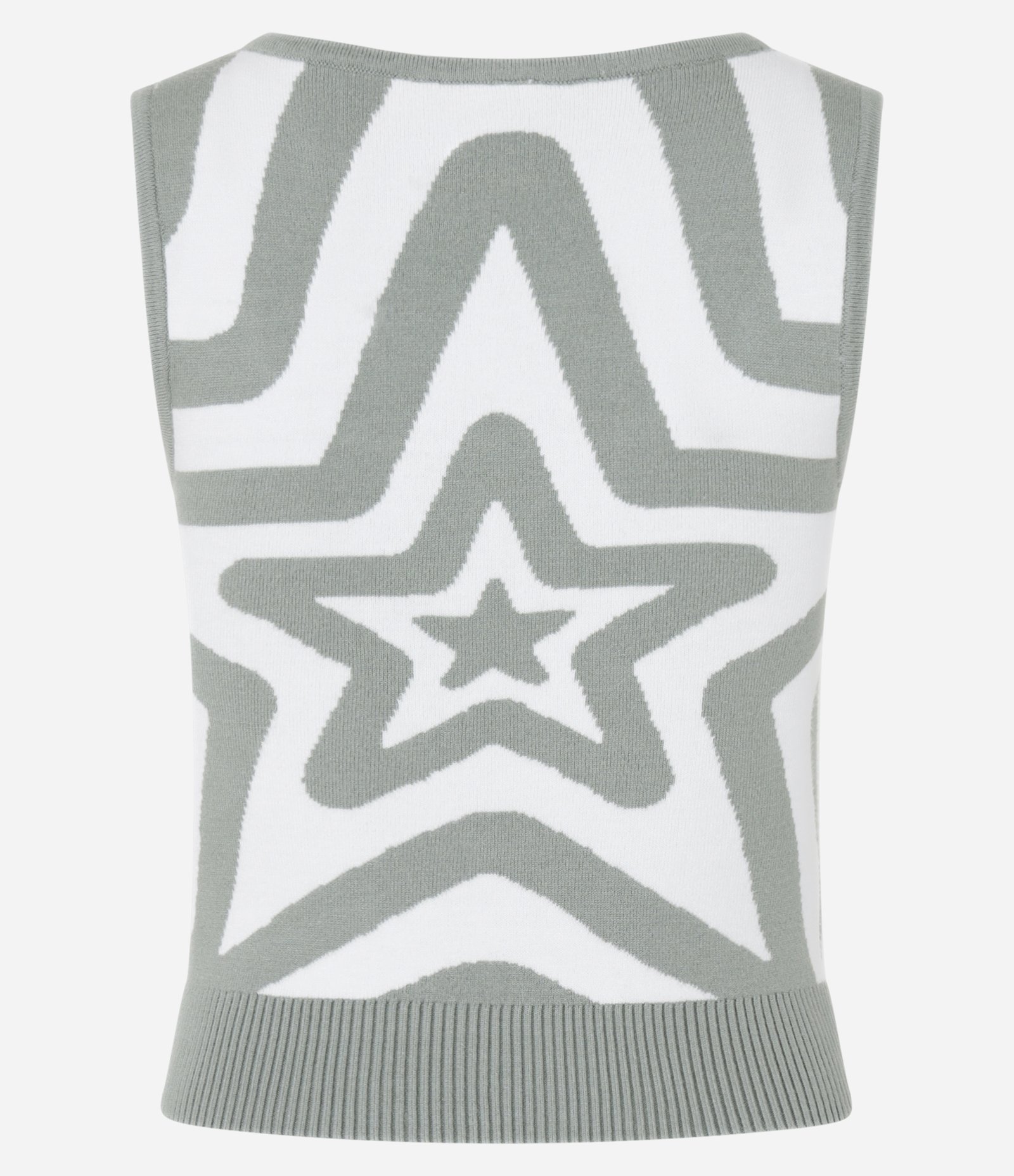 Blusa sem Manga em Tricô com Estampa de Estrela Verde Acinzentado 3