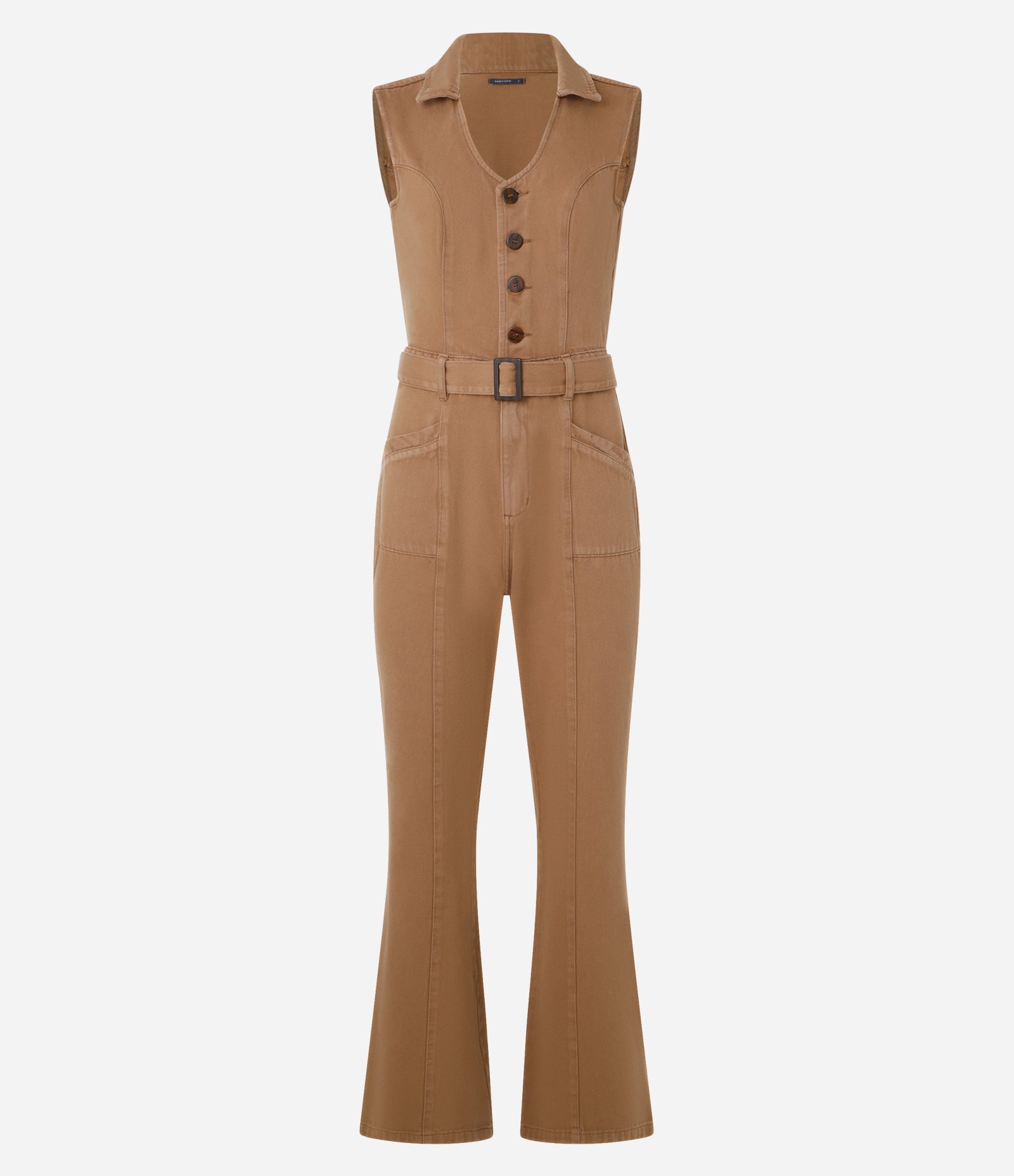 Macacão Longo em Sarja com Cinto Fivela Bege 7