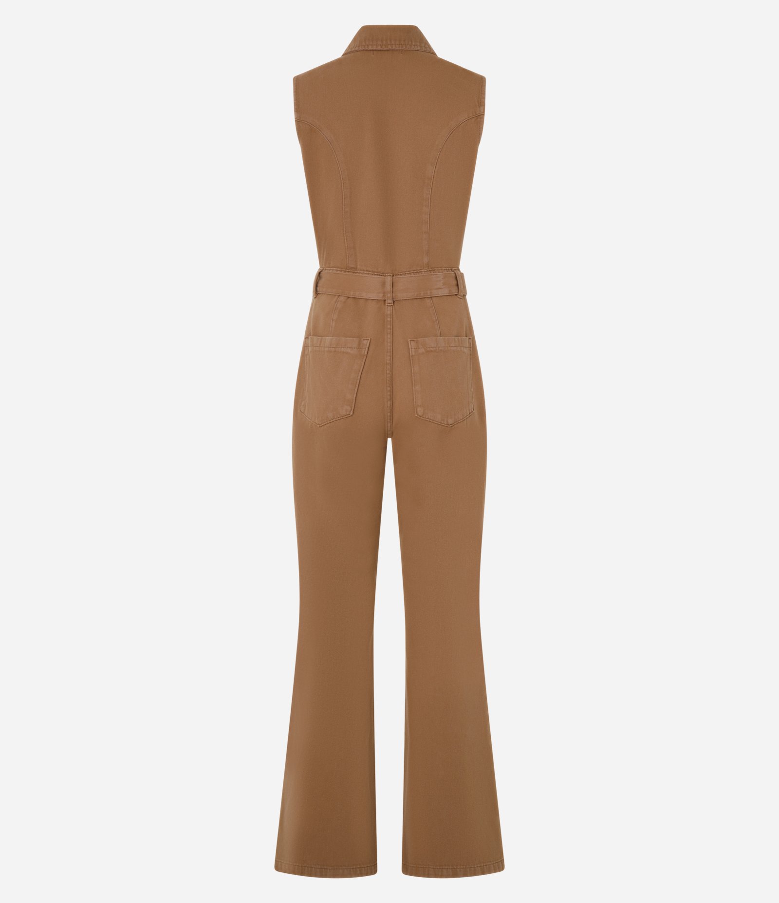 Macacão Longo em Sarja com Cinto Fivela Bege 8