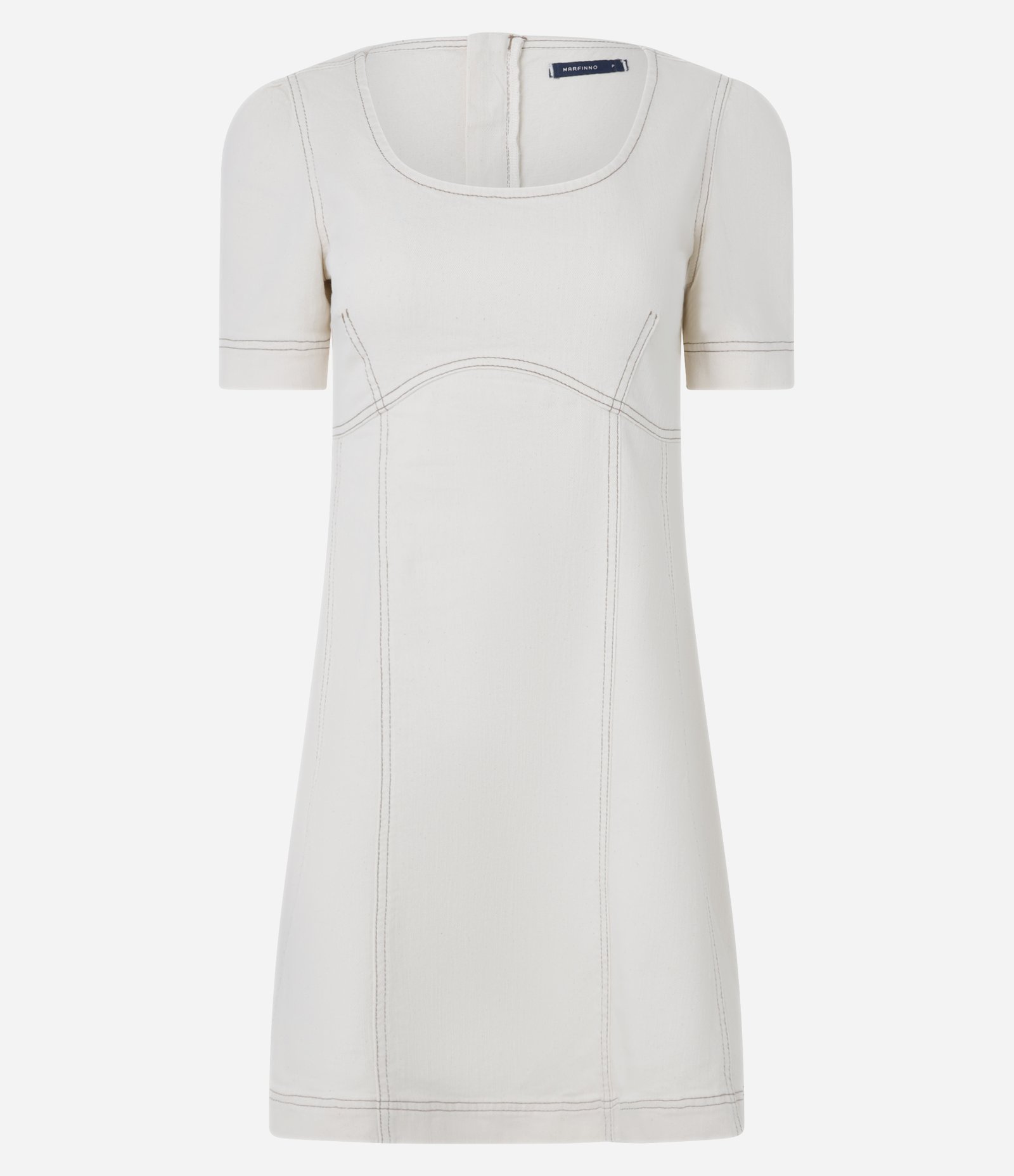 Vestido Curto em Sarja com Recortes e Zíper Off White 5