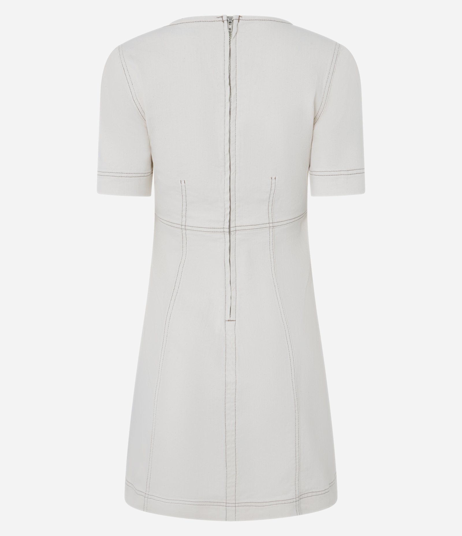 Vestido Curto em Sarja com Recortes e Zíper Off White 6