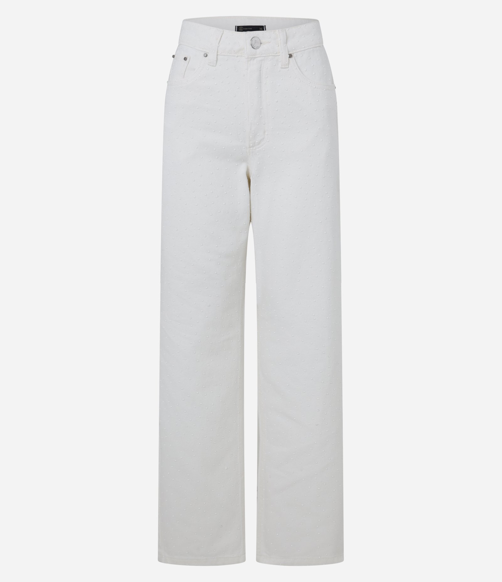 Calça Reta em Sarja com Textura de Gotinhas Diferenciadas Branco 1