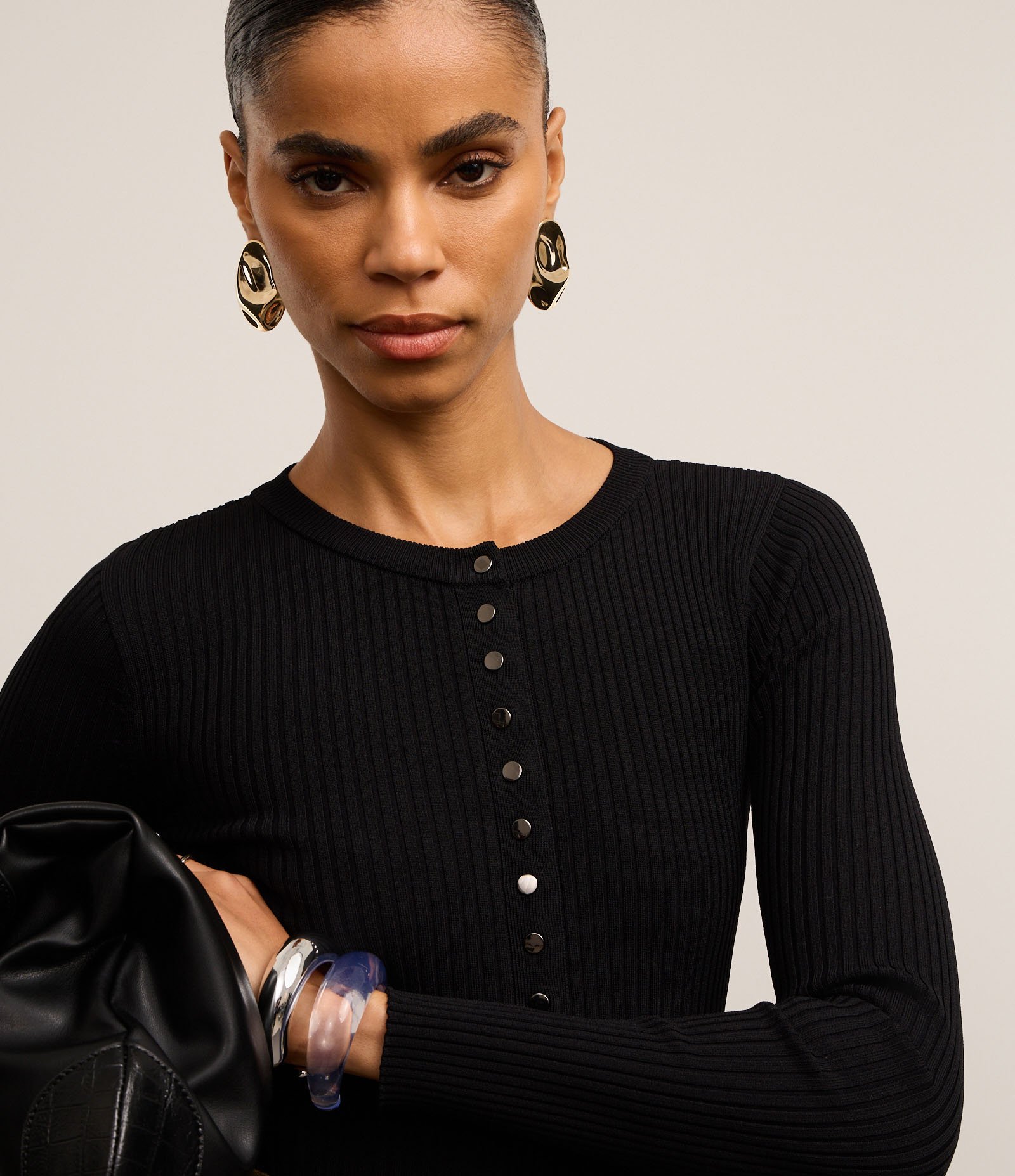 Body em Tricô Texturizado e Botões Frontais Preto 3