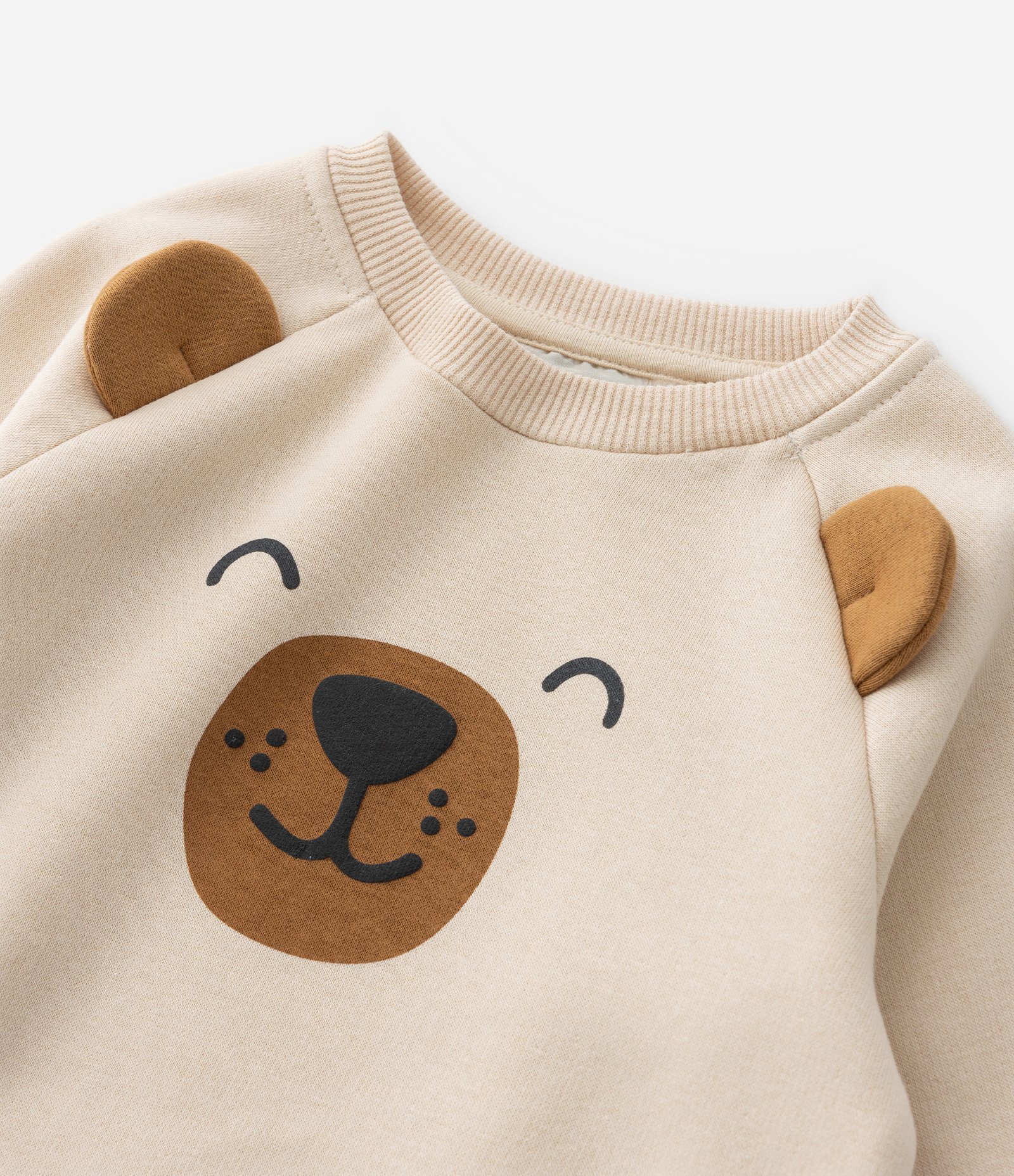 Conjunto Infantil com Estampa Interativa de Ursinho com Orelhas - Tam 1 a 6 Anos Bege/Vermelho 10