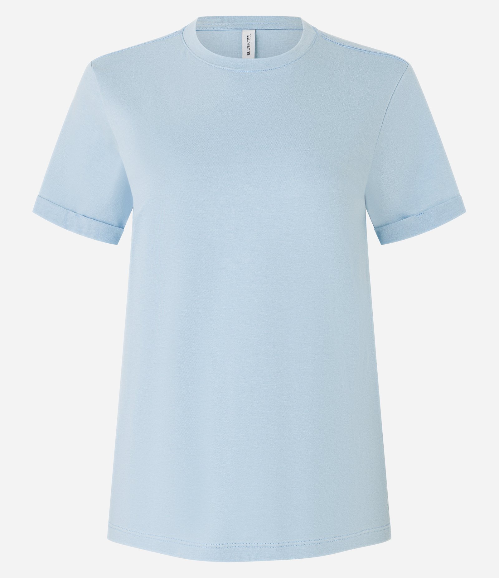 Camiseta Regular em Algodão com Manga Dobrada Azul Claro 4
