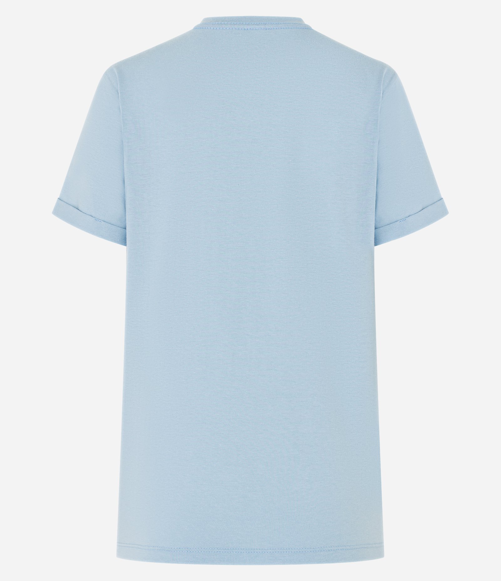 Camiseta Regular em Algodão com Manga Dobrada Azul Claro 5