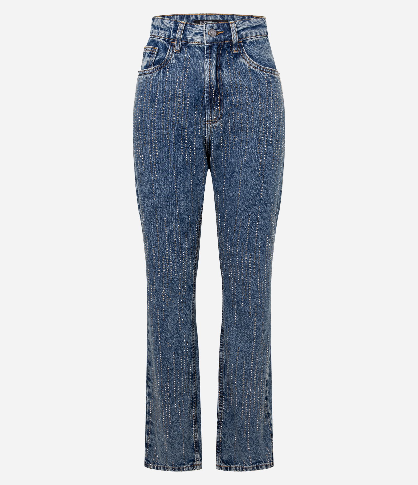 Calça Mom Comfort em Jeans com Brilhos de Strass Azul 5