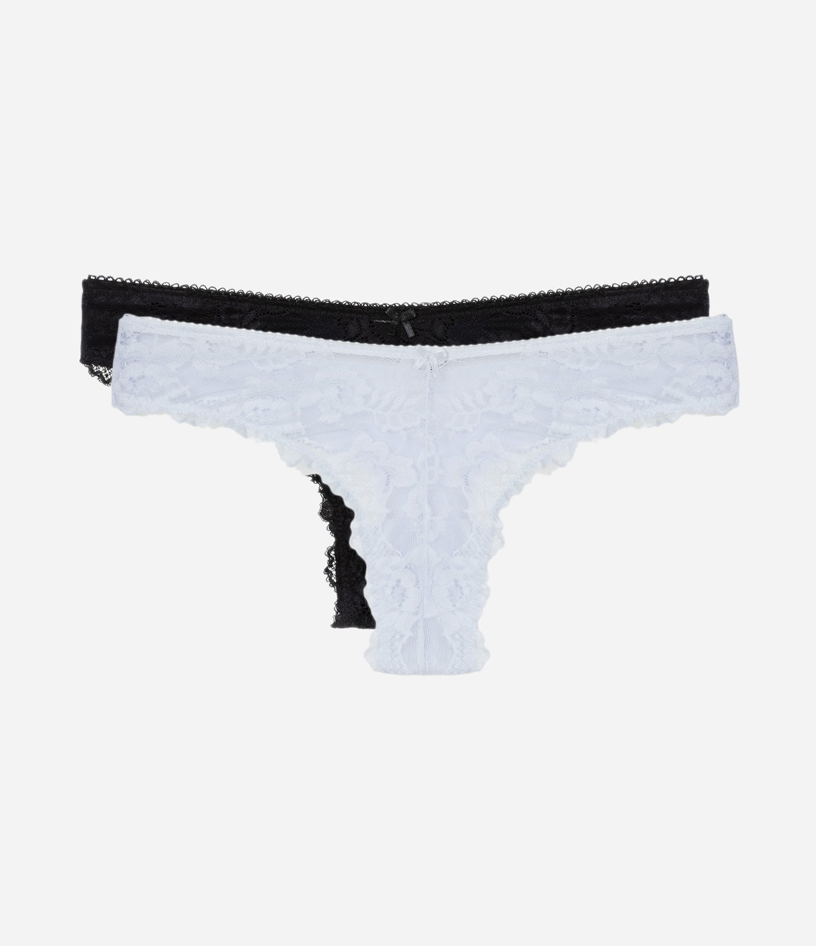 Kit 02 Calcinhas Biquíni Fio Duplo em Renda Floral Branco/Preto 1