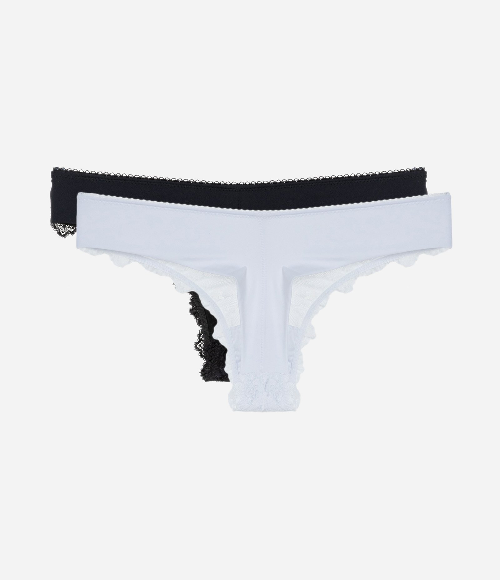 Kit 02 Calcinhas Biquíni Fio Duplo em Renda Floral Branco/Preto 2