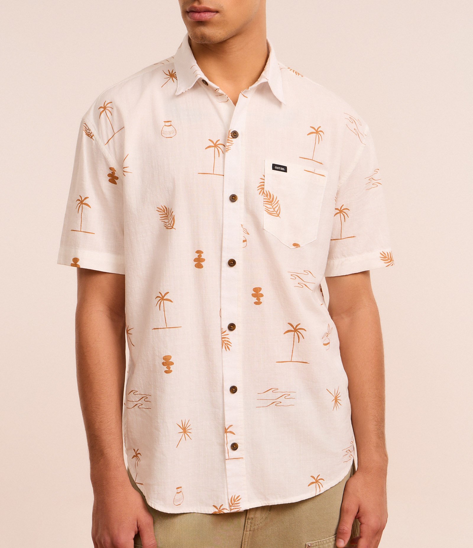 Camisa Relaxed em Tricoline com Estampa de Mini Ícones Tropicais Off White 3
