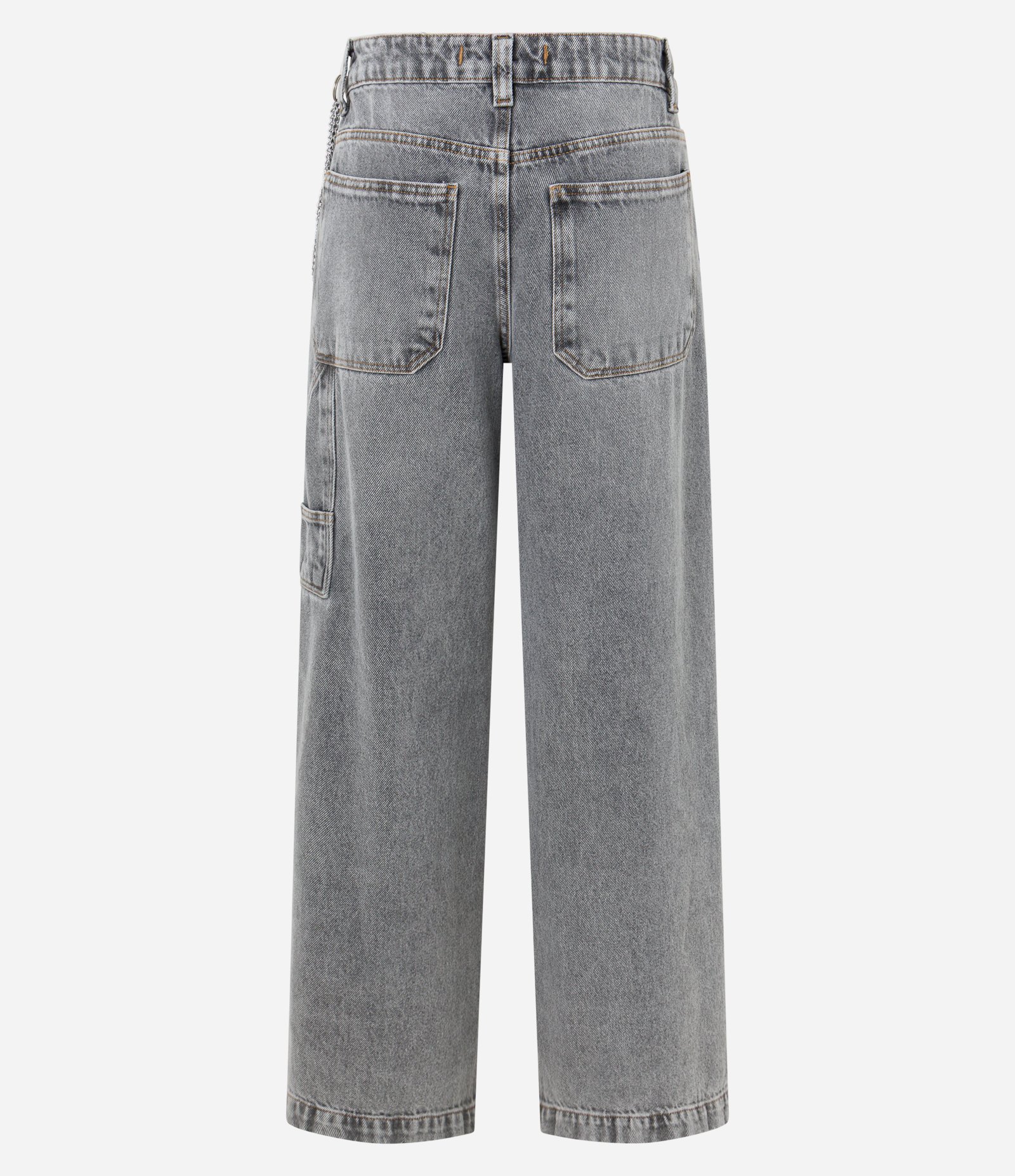 Calça Skater Jeans com Correntes na Lateral Cinza 2